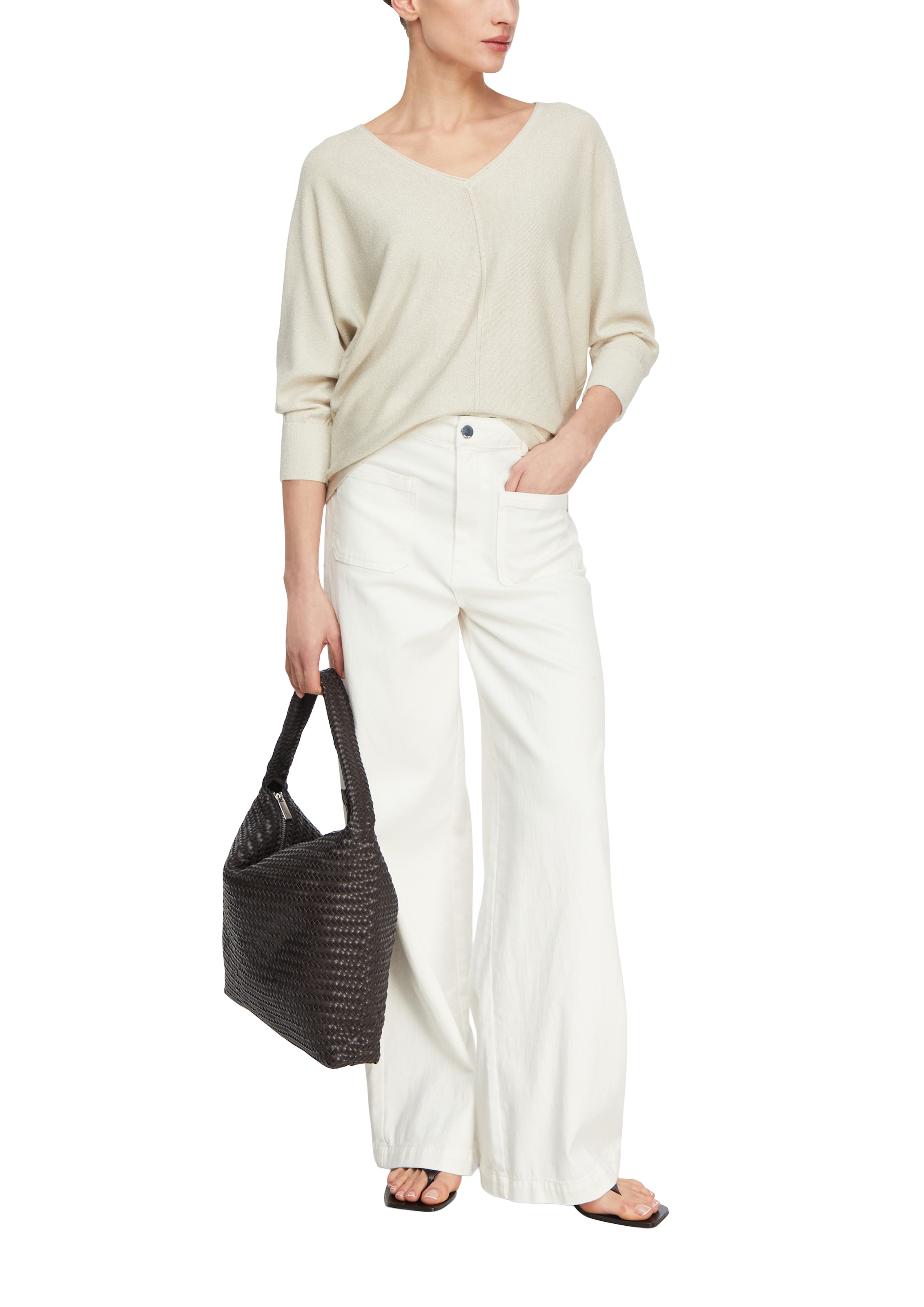 Comma Pull à manches 3/4 avec encolure en V et en viscose
