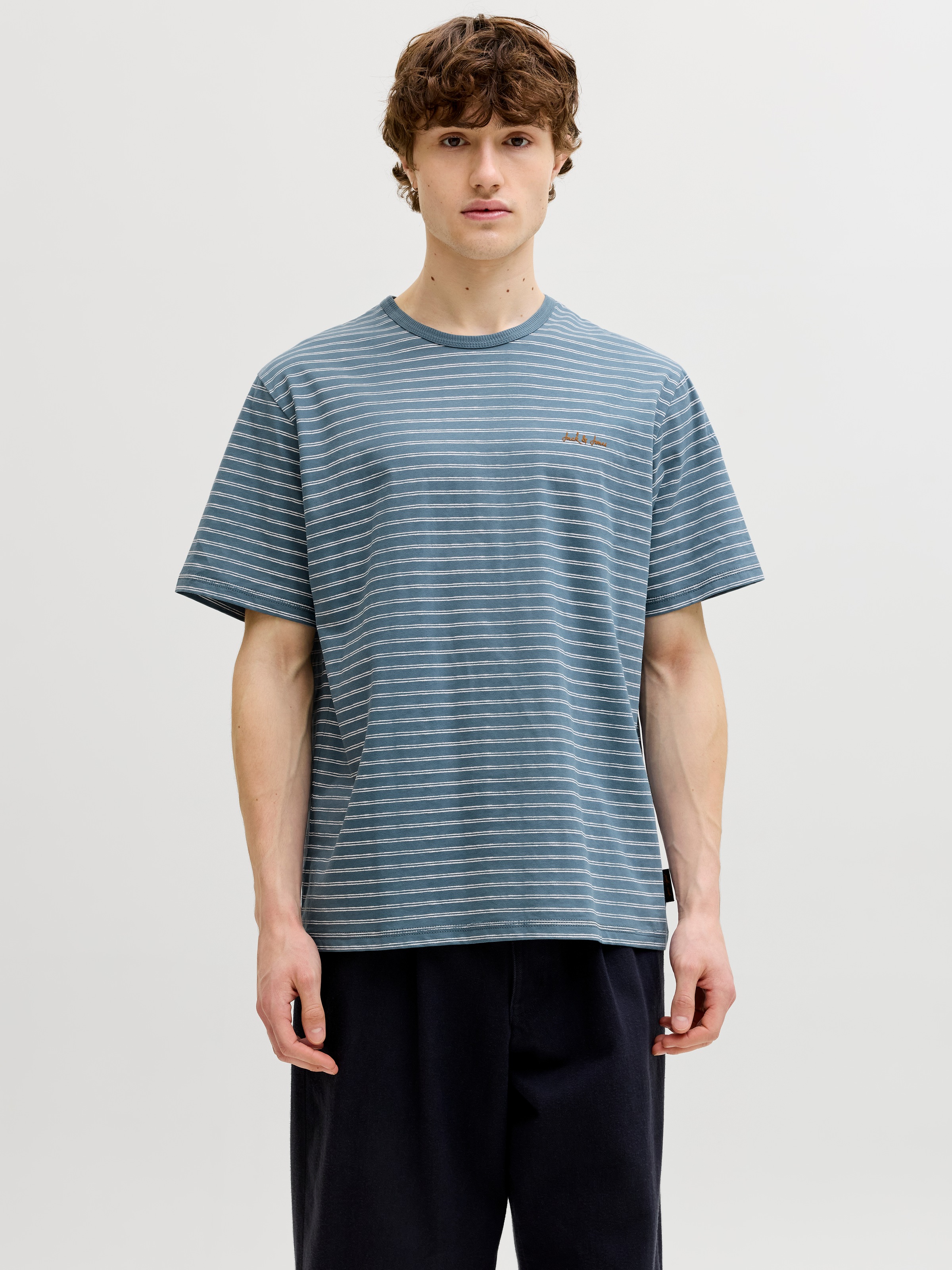 Image of Jack & Jones Rundhalsshirt "JJDEVIN DAYTONA STRIPED TEE SS CREW NECK" Baumwollmischung, relaxed fit