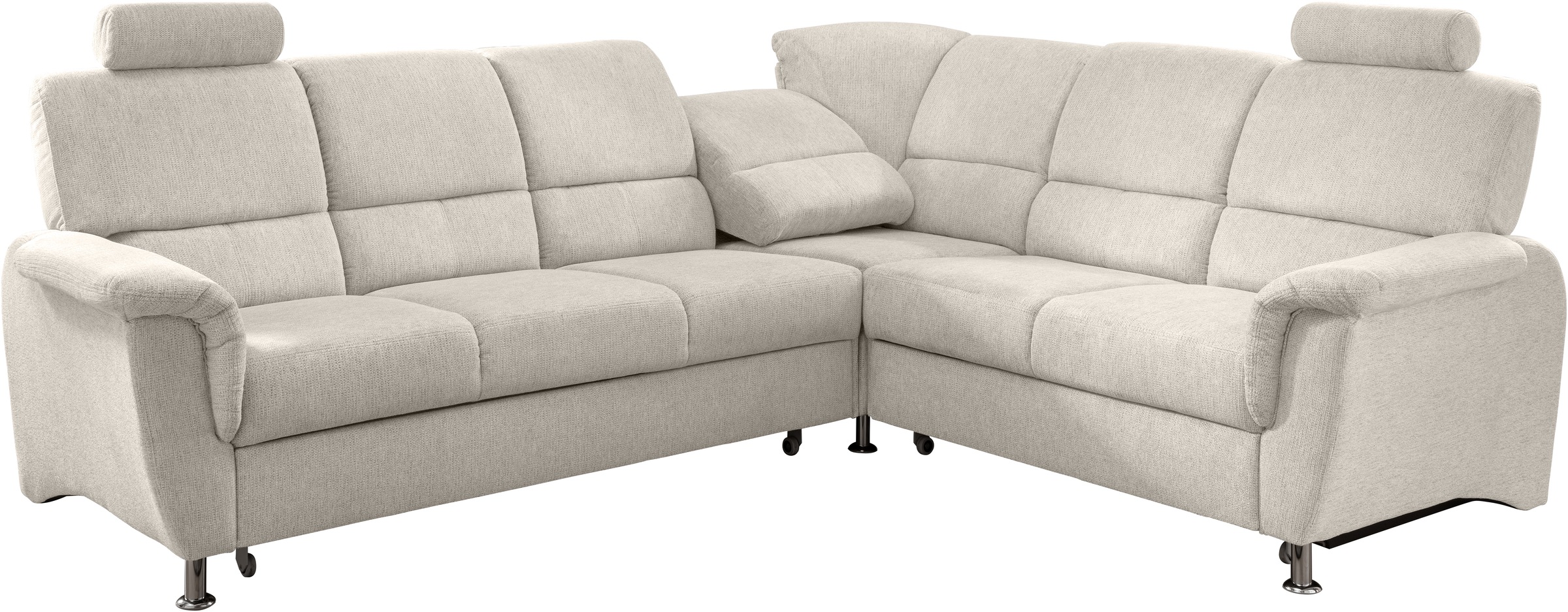 Home affaire Ecksofa »Pisa L-Form, mit Schlaffunktion, Stauraum, 2x höhenverstellbare«, Kopfstützen und Relaxfunktion im Eckelement