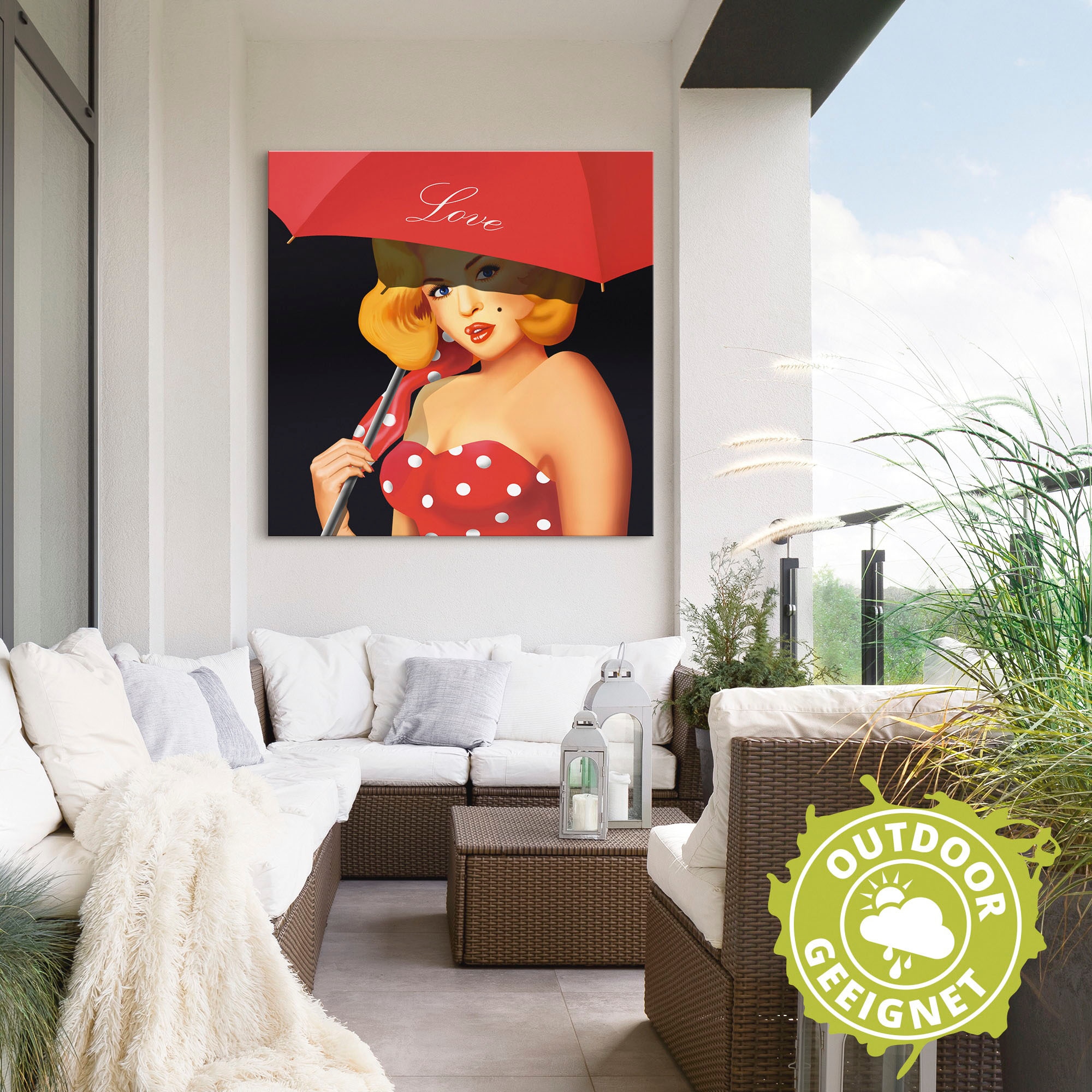 Artland Wandbild »Pin-Up Girl unter rotem Regenschirm«, Frau, (1 St.), als Alubild, Outdoorbild, Leinwandbild in verschied. Grössen