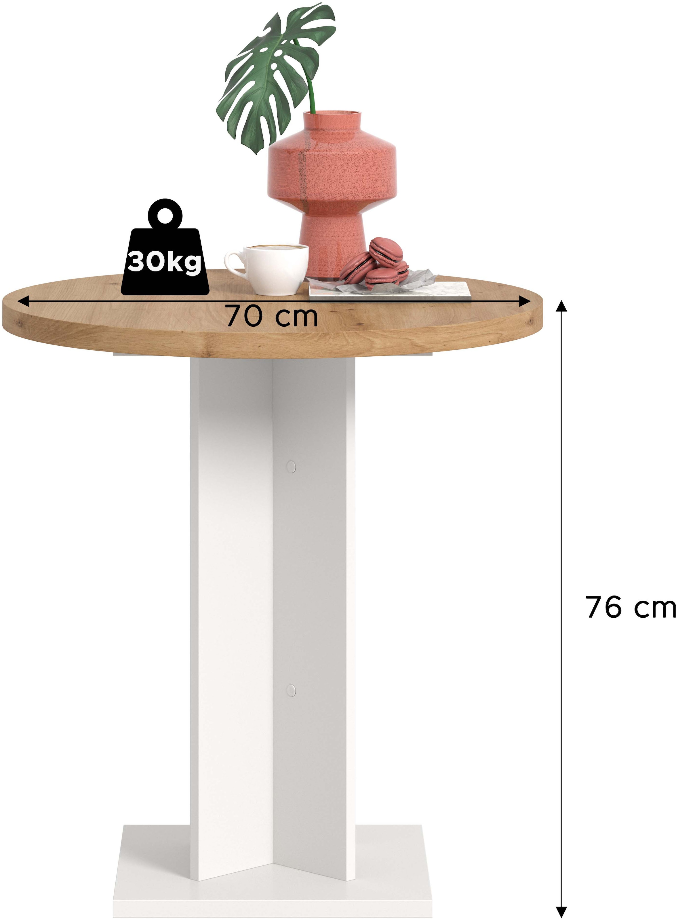 Home affaire Esstisch »GERO, 70x76x70 cm, mit Säulengestell, runde Tischplatte« in verschiedenen Ausführungen erhältlich, 1 Stk. tlg. Tisch, Esstisch, Esszimmer, Esszimmertisch, Küchetisch, Bartisch