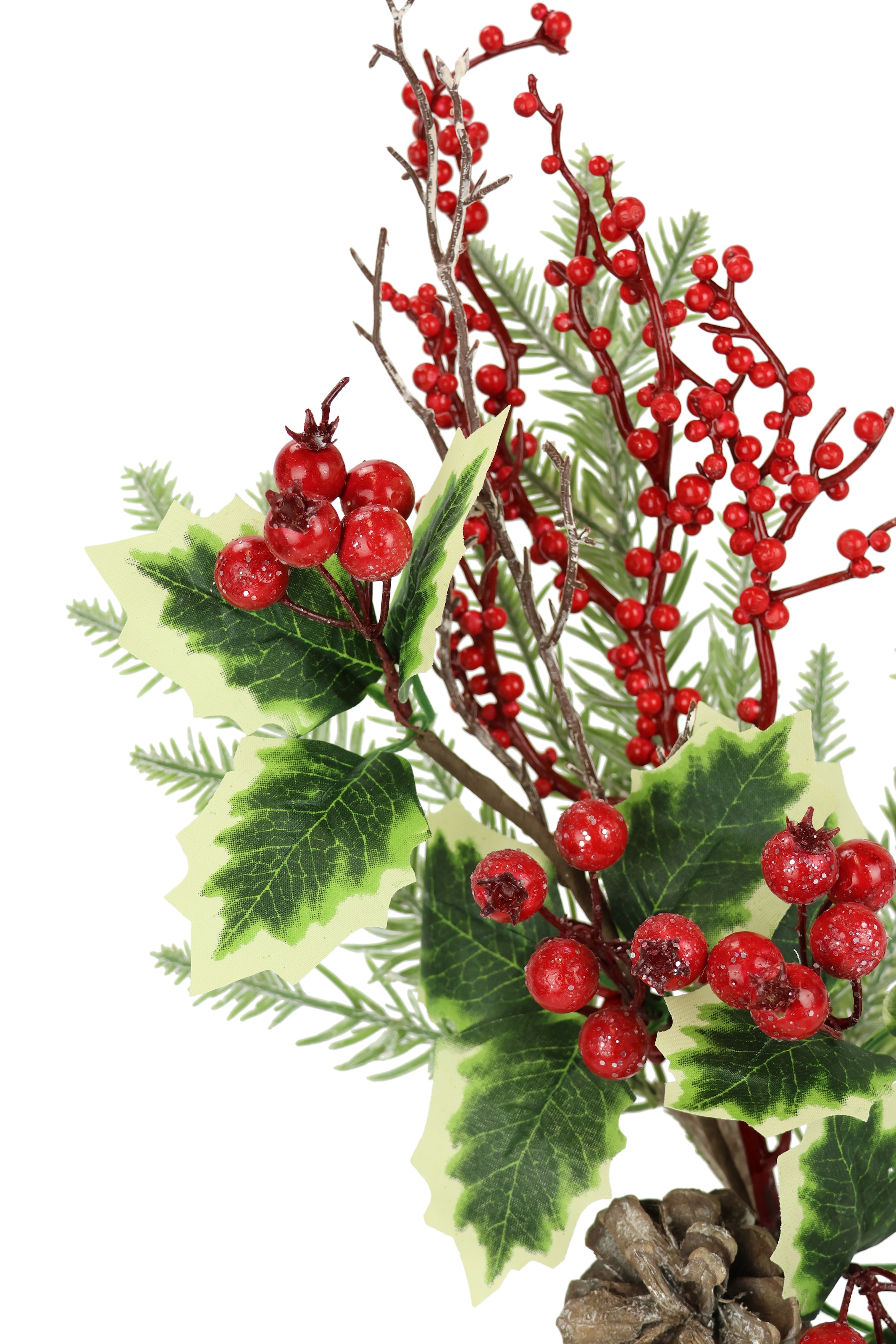 I.GE.A. Kunstzweig »Künstlicher Zweig Zapfen/Beeren/Tanne/Ilex« 2er Set Dekozweig Zweig Deko für Girlande Kranz Weihnachtsdeko