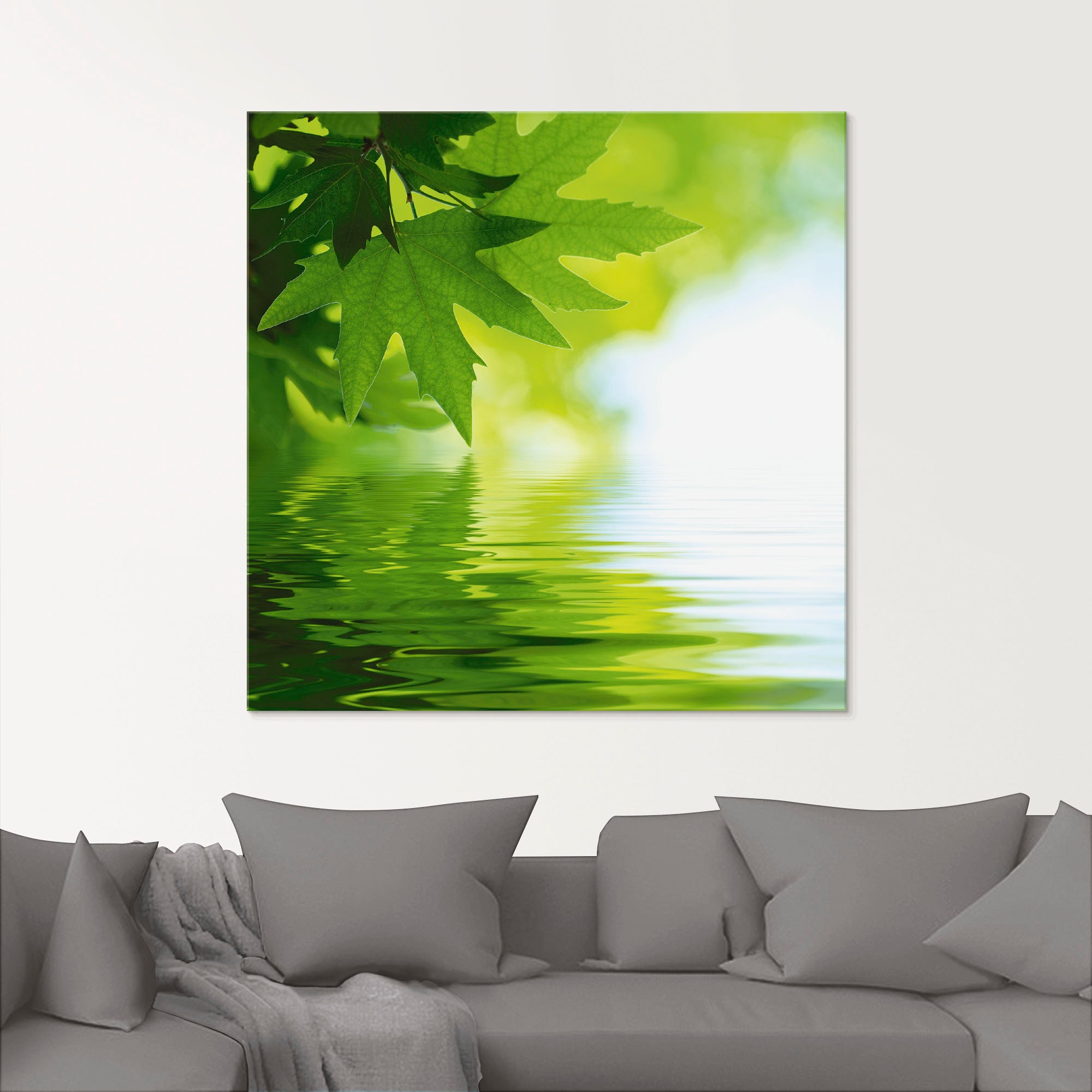 Artland Glasbild »Grüne Blätter reflektieren im Wasser«, Blätter, (1 St.), in verschiedenen Grössen