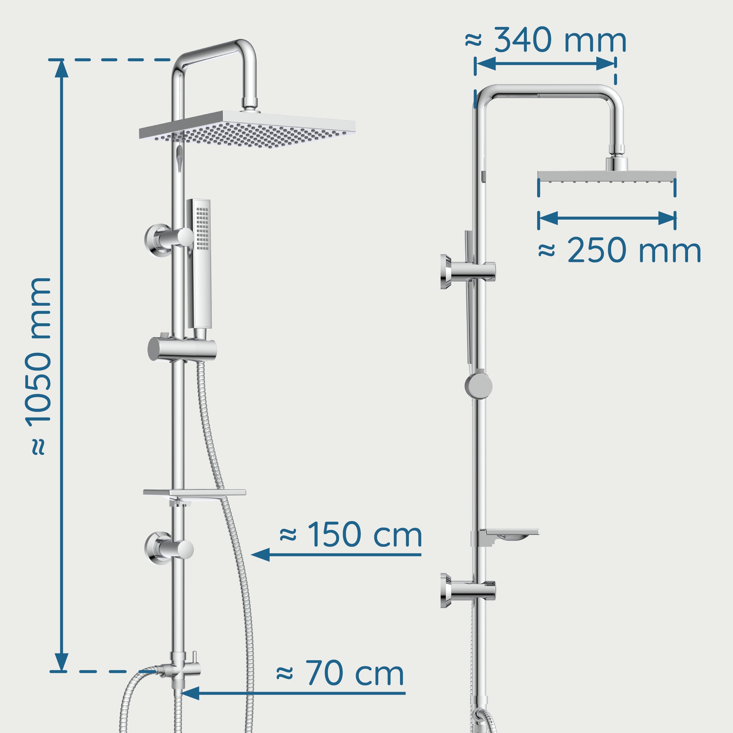 welltime Set de douche à barres »LINA« douche de tête avec porte-savon, longueur du côté 20 cm.