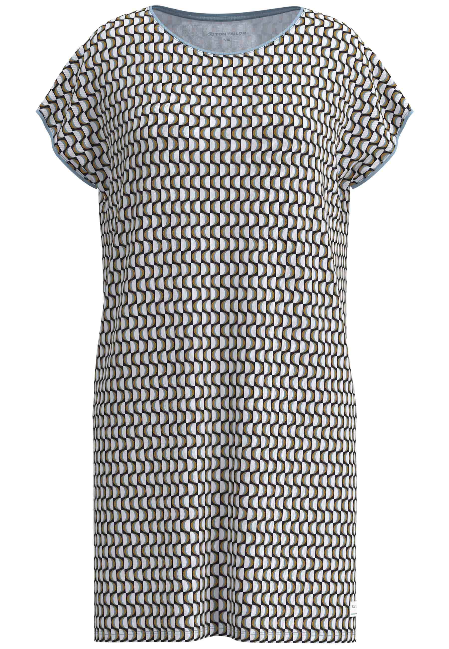 TOM TAILOR Nachthemd knielang, Kurzarm, Rundhalsausschnitt, gemustert, Baumwollmix