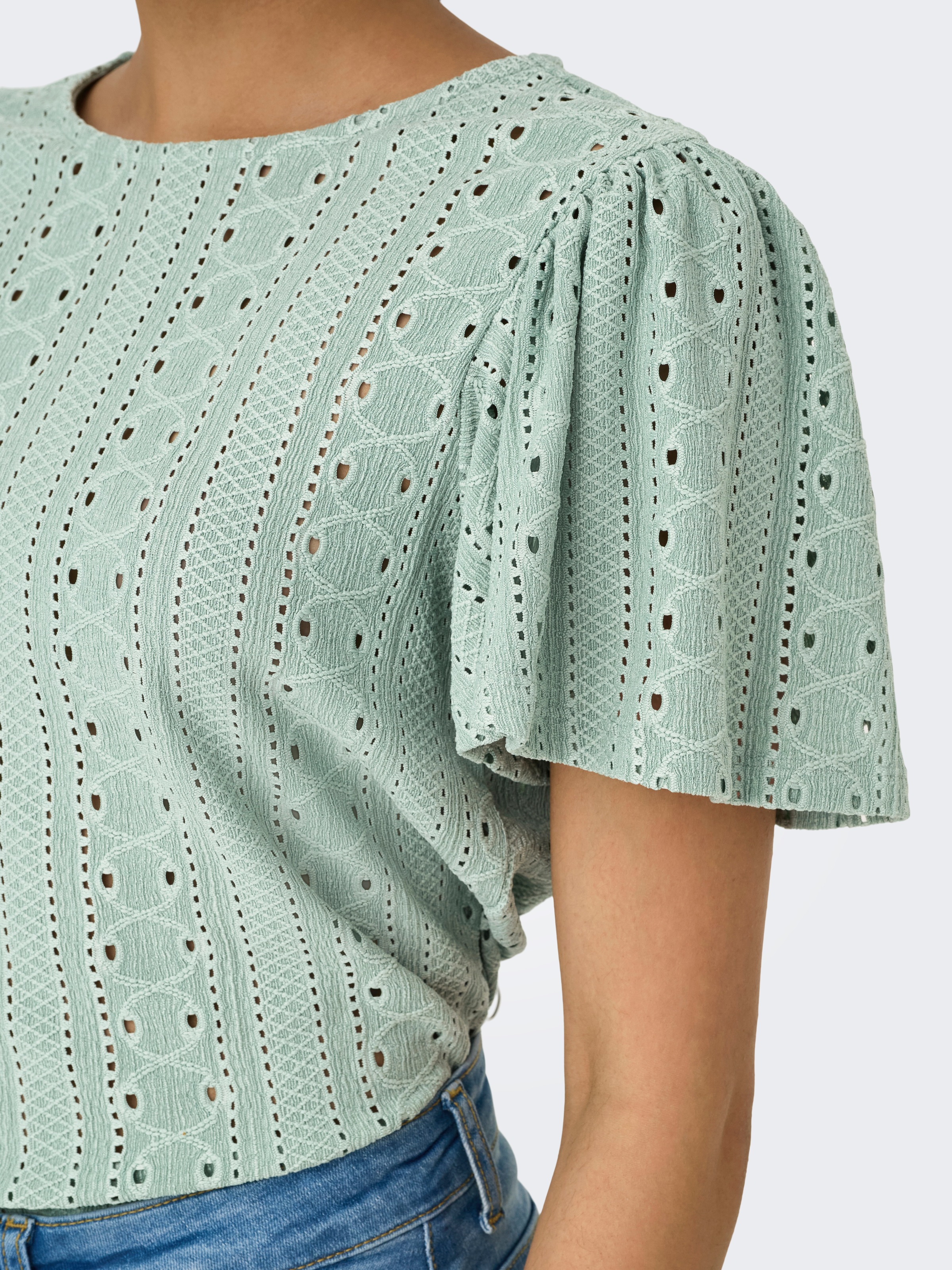 ONLY Kurzarmshirt »ONLRIVERSIDE – Shirt mit voluminösem Armschnitt für Alltag«, regular fit, modisch, Jersey, Materialmix, Rundhals