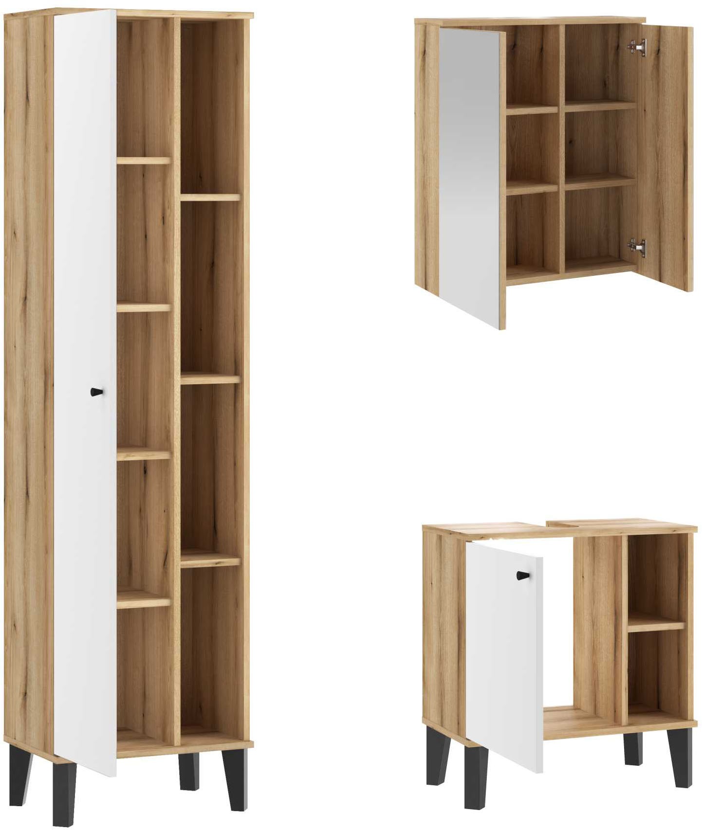 INOSIGN Badmöbel-Set »OSLO, Bad im skandinavischen Design, 3-teiliges Badezimmer« Set, 3 Stk. tlg.