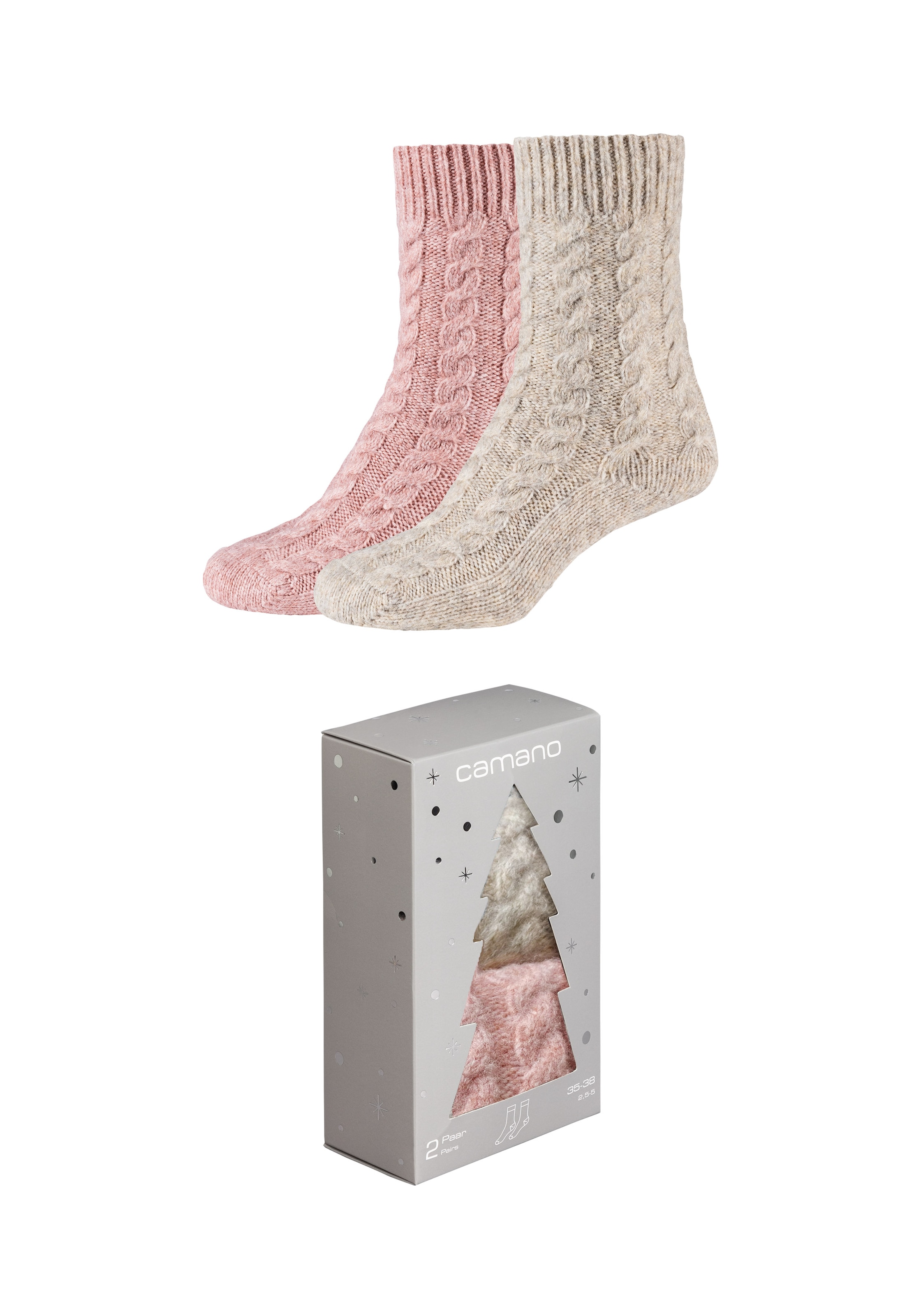Camano Chaussettes de baskets »warm & cozy« 2 Couple tlg. mit Zopfmuster, Rippenbündchen