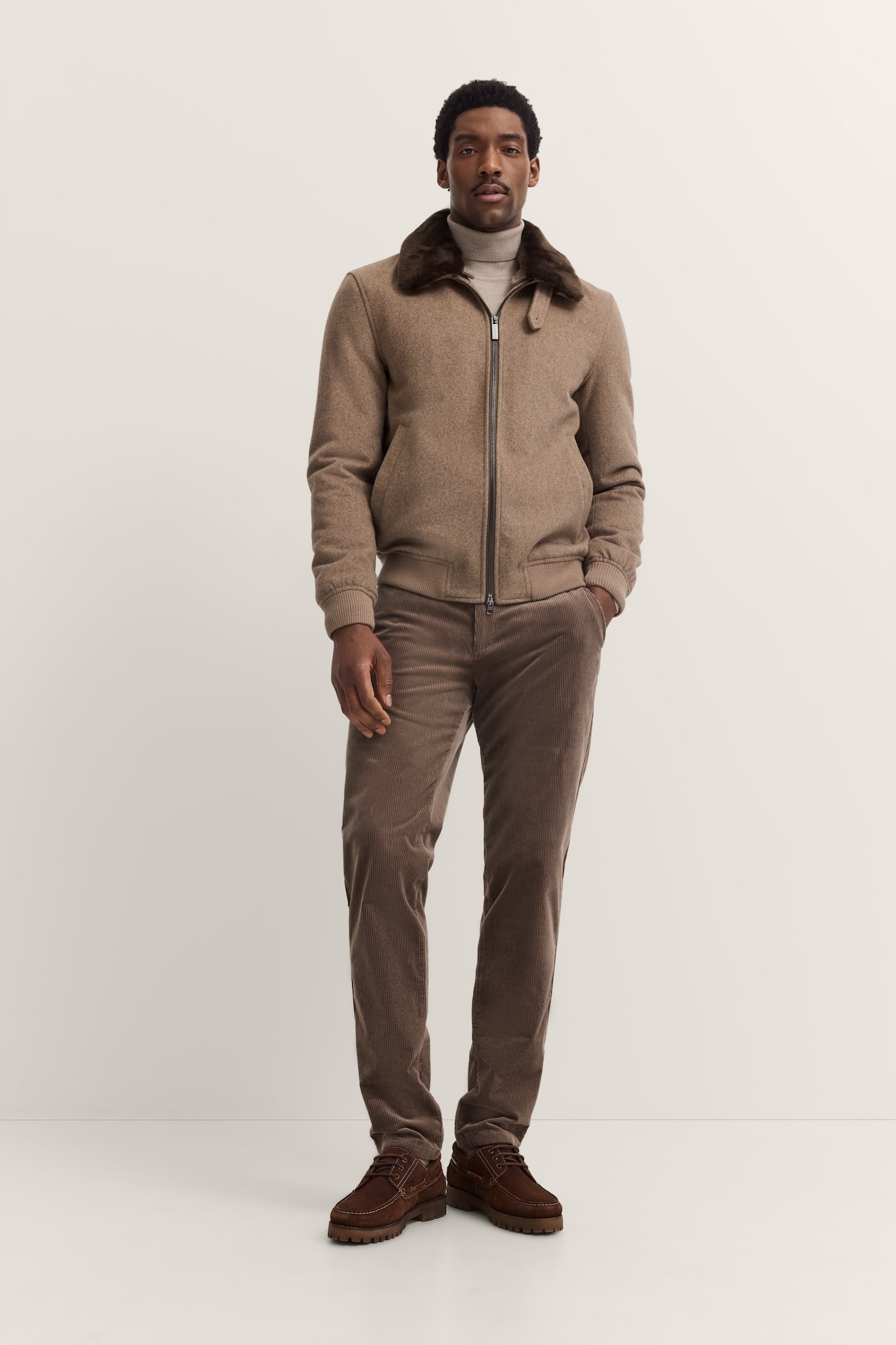 bugatti Wolljacke »Modern Fit« mit abnehmbarem Kunstfellkragen