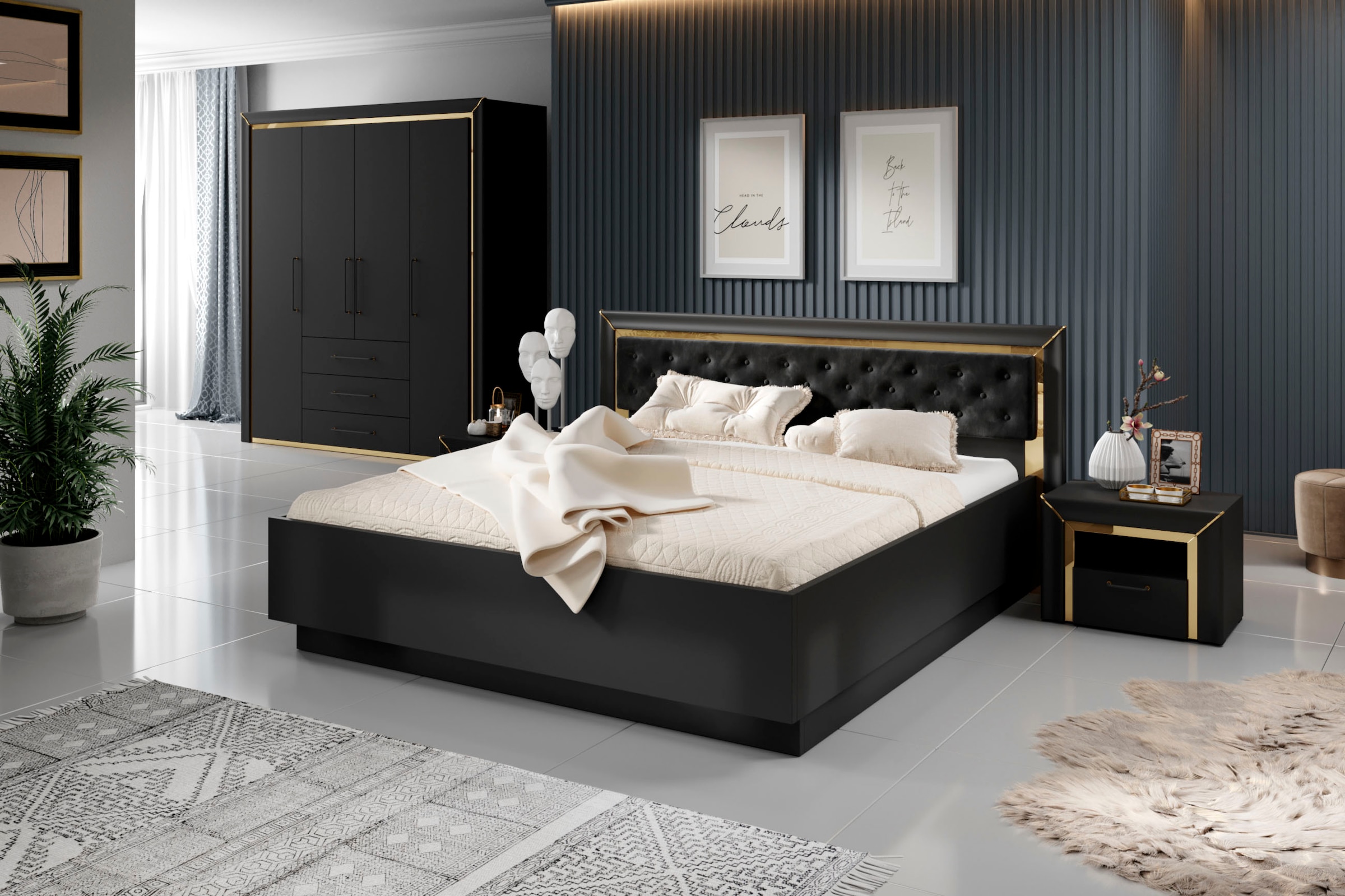 Leonique Schlafzimmer-Set »Arno«, (4 St.), mit silberfarben-oder goldfarbener Spiegelfolie