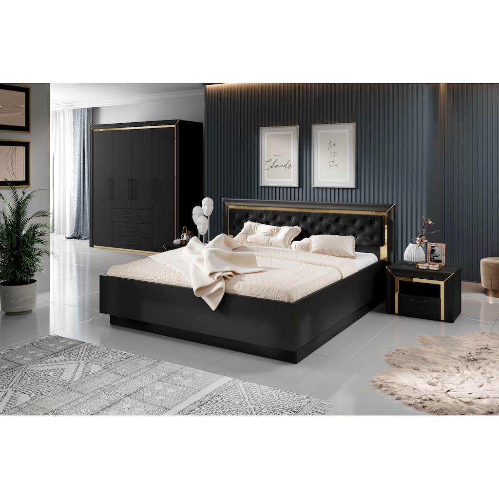 Leonique Schlafzimmer-Set »Arno«, (4 St.), mit silberfarben-oder goldfarbener Spiegelfolie