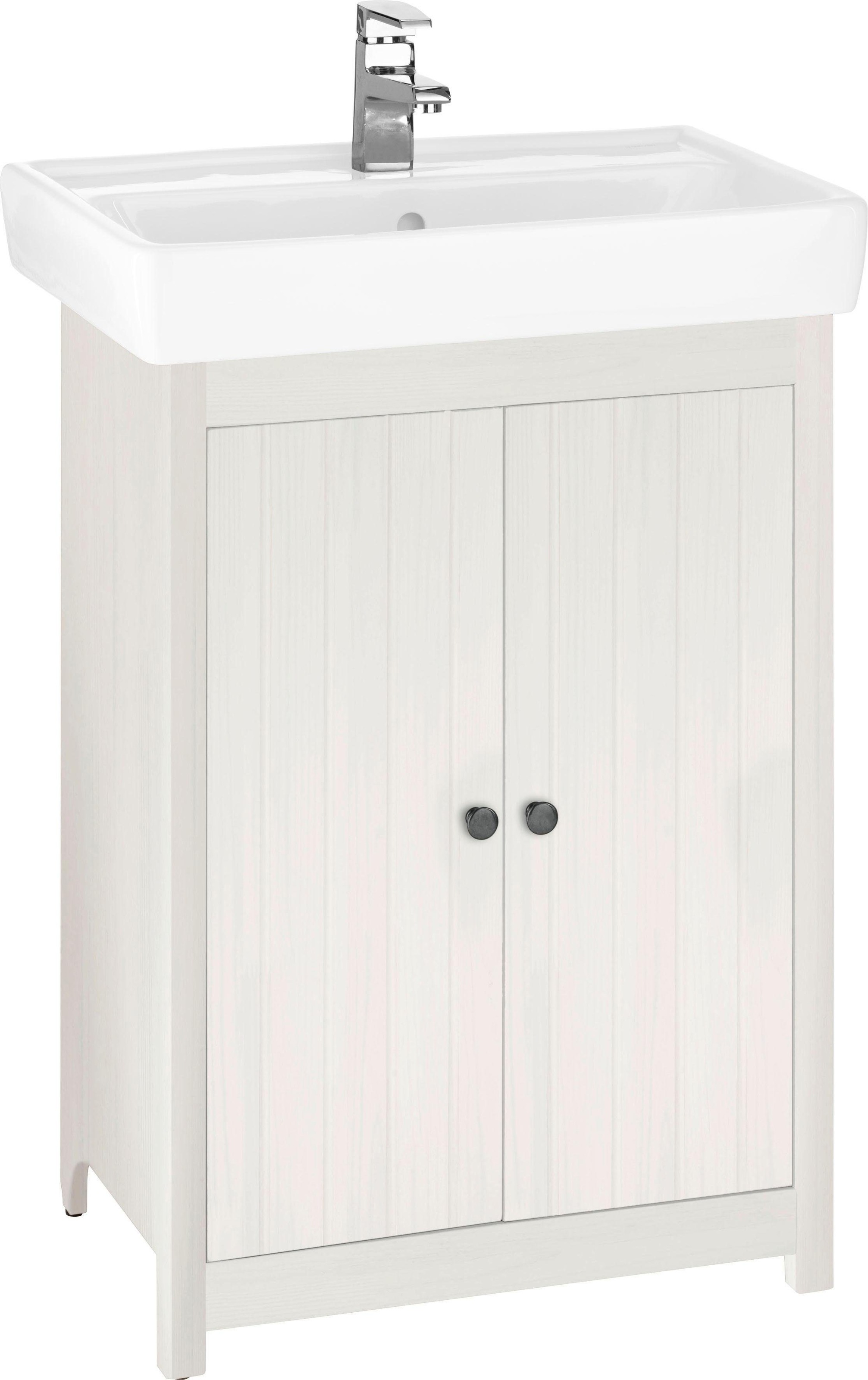 Image of Home affaire Waschtisch »Westa«, Breite 60 cm, Badezimmerschrank aus Massivholz, Kiefernholz, Metallgriffe, 2 Türen, mit Waschbecken bei Ackermann Versand Schweiz