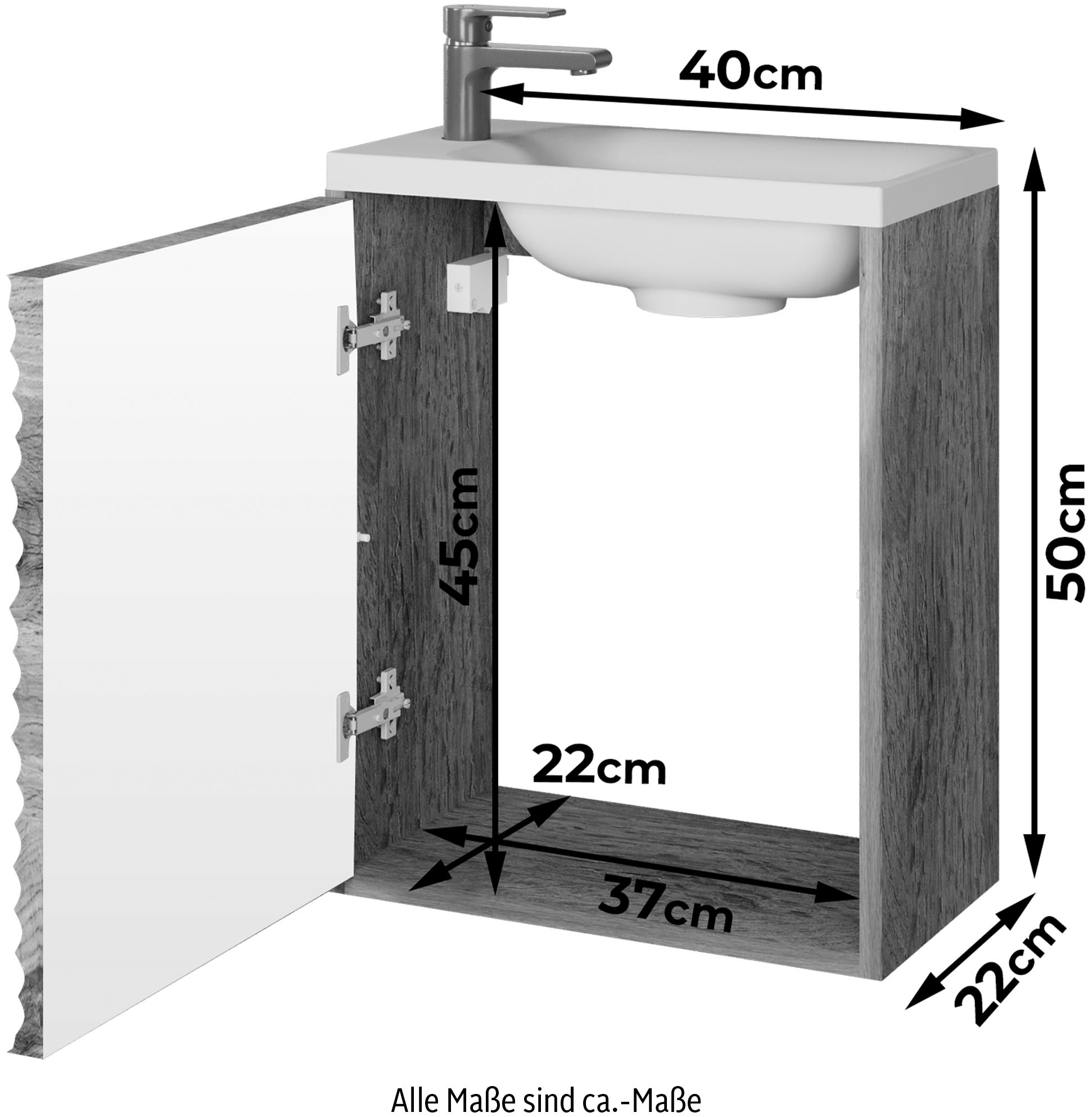 welltime Table de lavage »Canada« 2 cuis tlg. Meuble de salle de bain structure ondulée, largeur 40 cm, lavabo pour salle d’eau invités