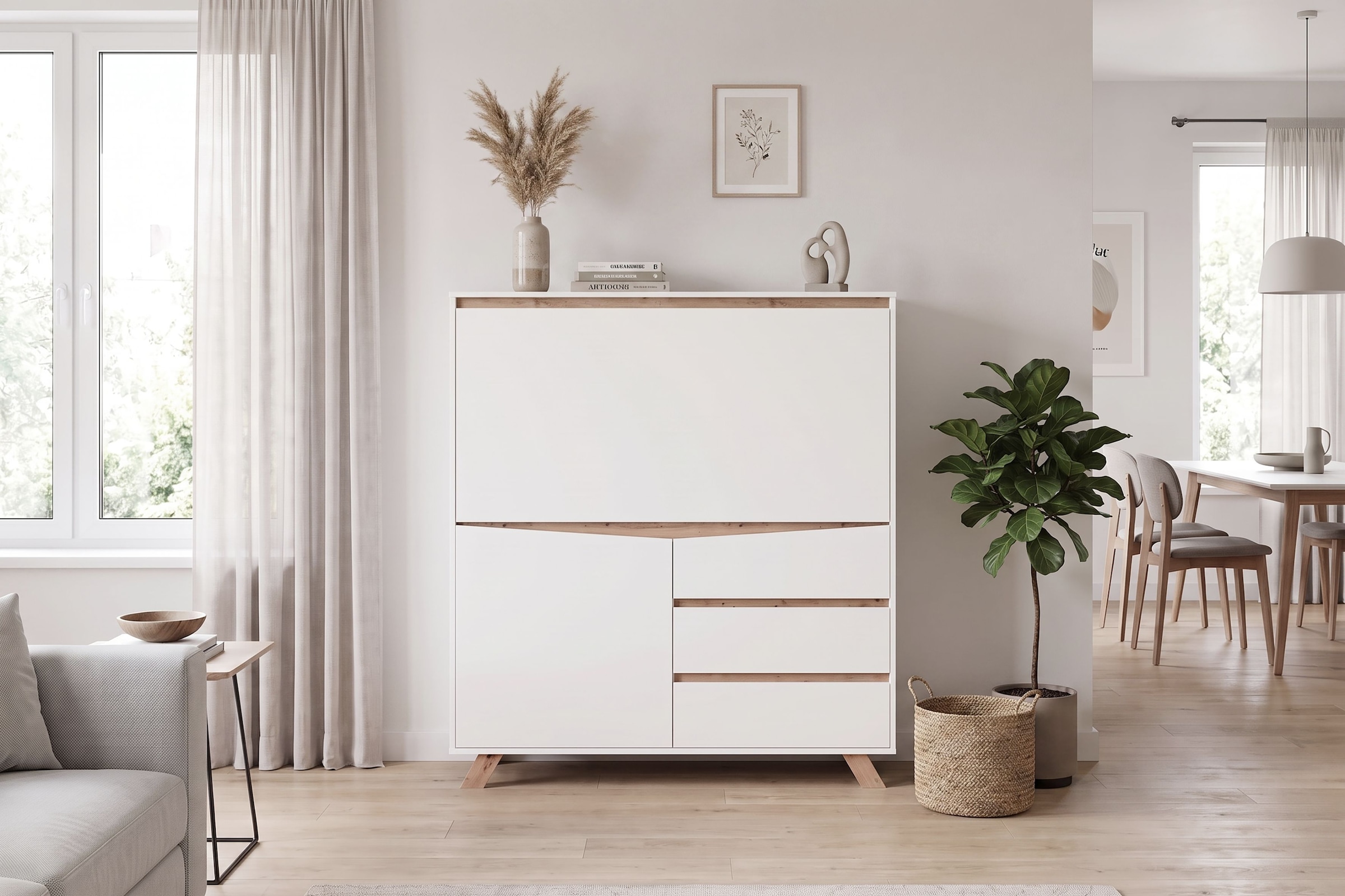 GOODproduct Secrétaire »Vaux« 1 cuis tlg. Cachemire / chêne Artisan (aspect chêne), porte pliante, espace de rangement, L : 120 cm