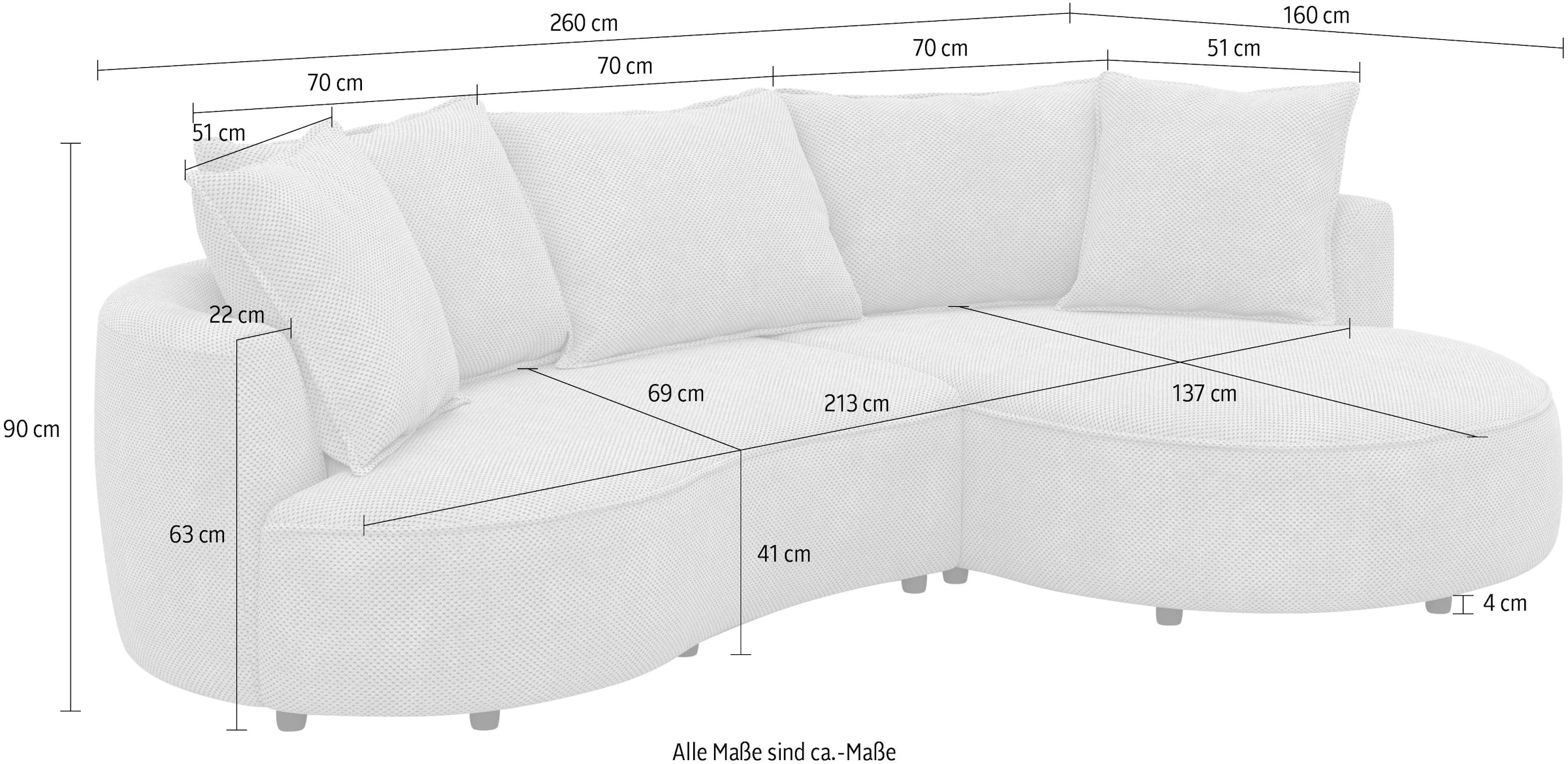 COTTA Ecksofa »Sana L-Form, Breite 260 cm« Loungesofa mit Wellenunterfederung