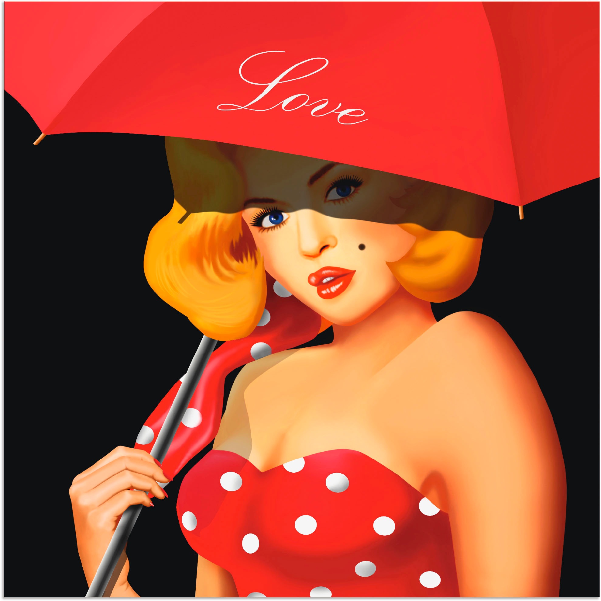 Image of Artland Wandbild "Pin-Up Girl unter rotem Regenschirm" Frau 1 Stk. tlg. als Alubild, Leinwandbild in verschied. Grössen