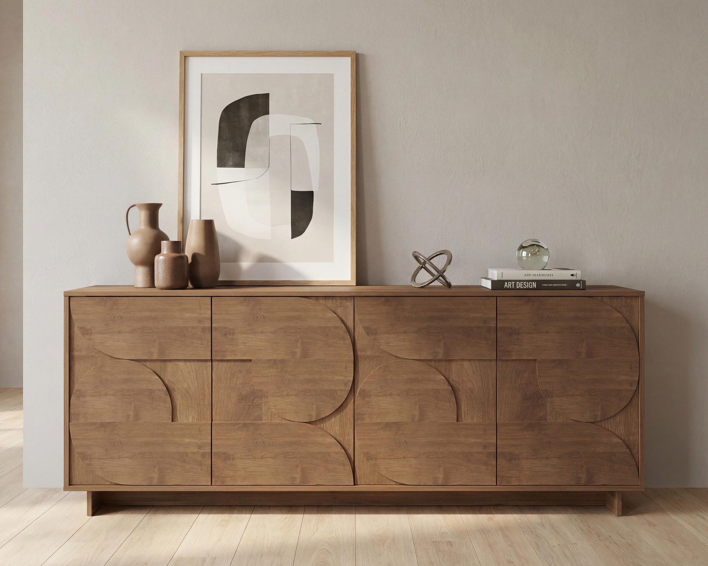 Image of Home affaire Sideboard "Zen, 205 cm breit, 4 Türen, Anrichte, Kommode, Stauraumschrank" Push-to-open, 3D-Fronten, Mercure-Holzstruktur, viel Stauraum