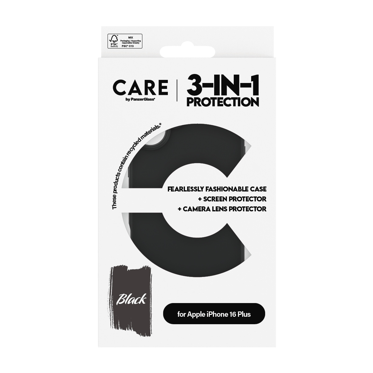 CARE by PanzerGlass Displayschutzglas »3-in-1 Protection, Glass, Case, Lenscover«, für Apple iPhone 16 Plus, Displayschutzfolie, Schutzfolie, Bildschirmschutz, kratz- & stossfest