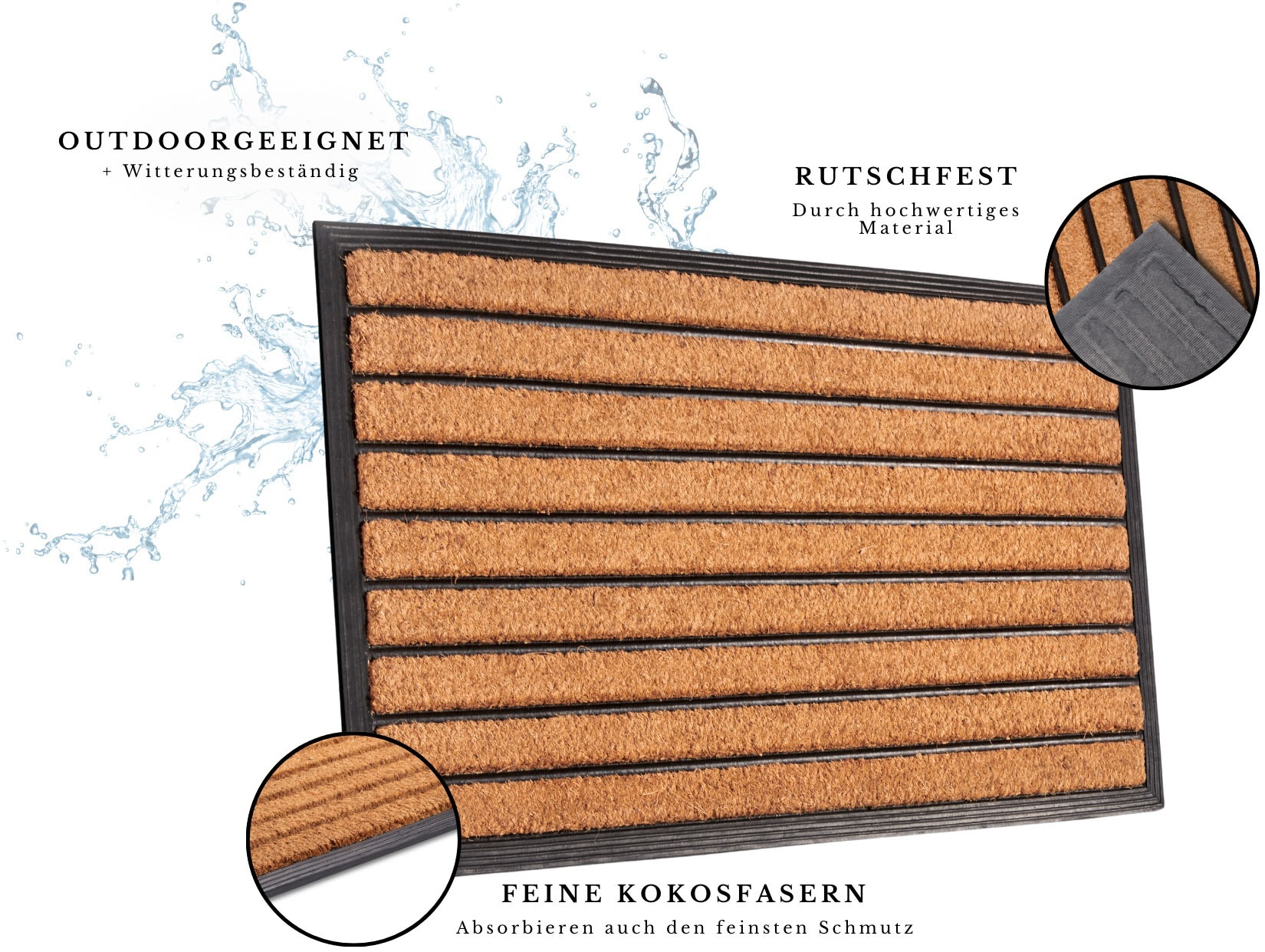 HANSE Home Fussmatte »Mix Mats Gummi Kokos Striped, Türmatte«, rechteckig, 20 mm Höhe, Strapazierfähig, pflegeleicht, robust, wetterfest, UV-beständig