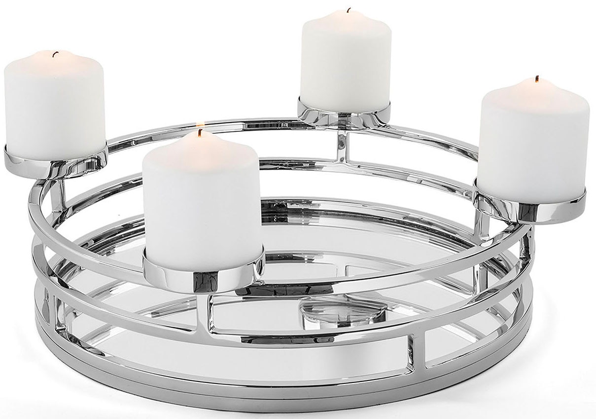 Image of Fink Adventsleuchter "MODENA, für 4 Stumpenkerzen Ø 8 cm, Deko-Tablett für Weihnachten" Adventskranz, Ø 38 cm, Kerzenhalter aus Edelstahl, Weihnachtsdeko