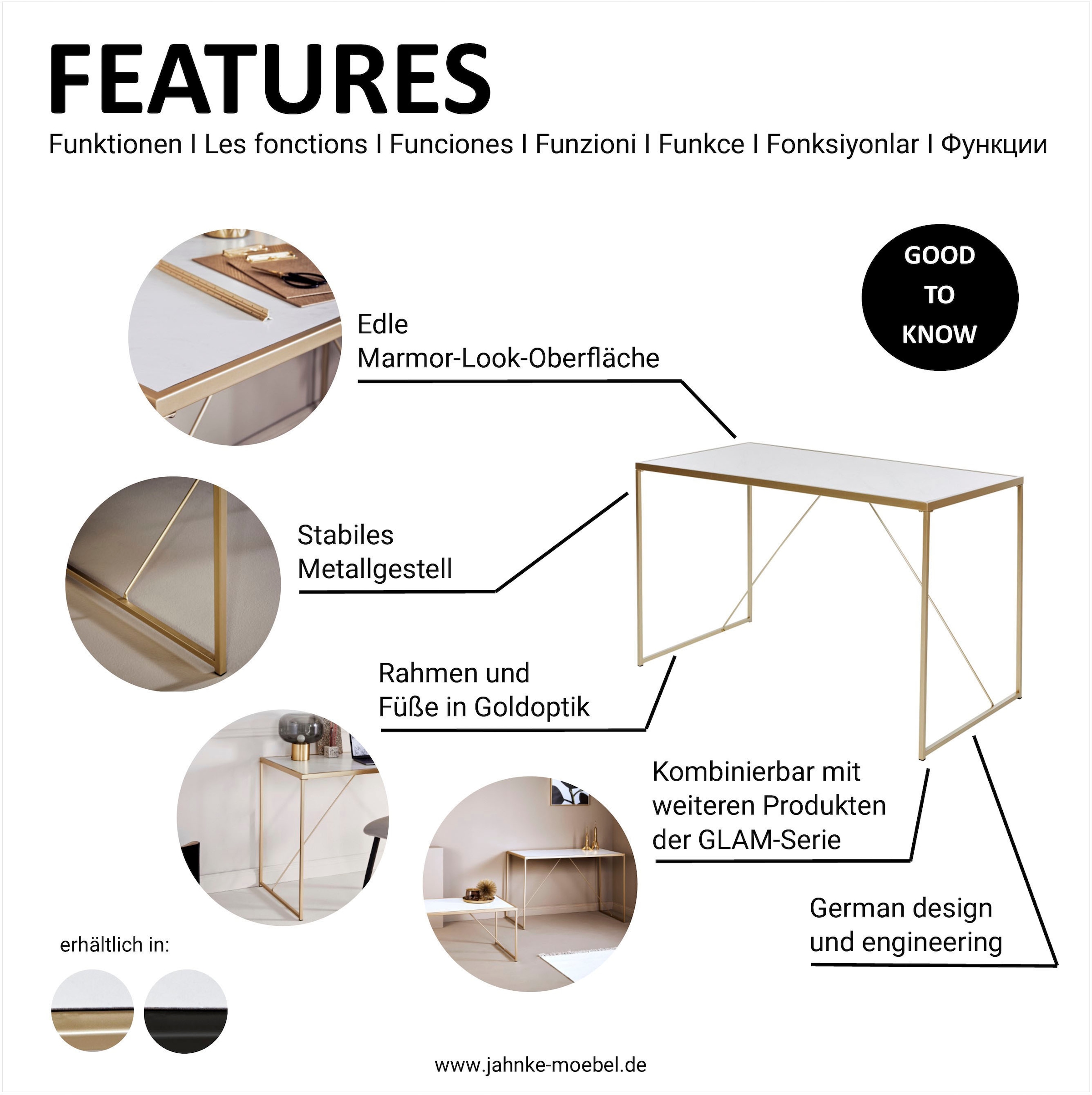 Jahnke Schreibtisch »GLAM« Schreibtisch in edlem Marmor-Look