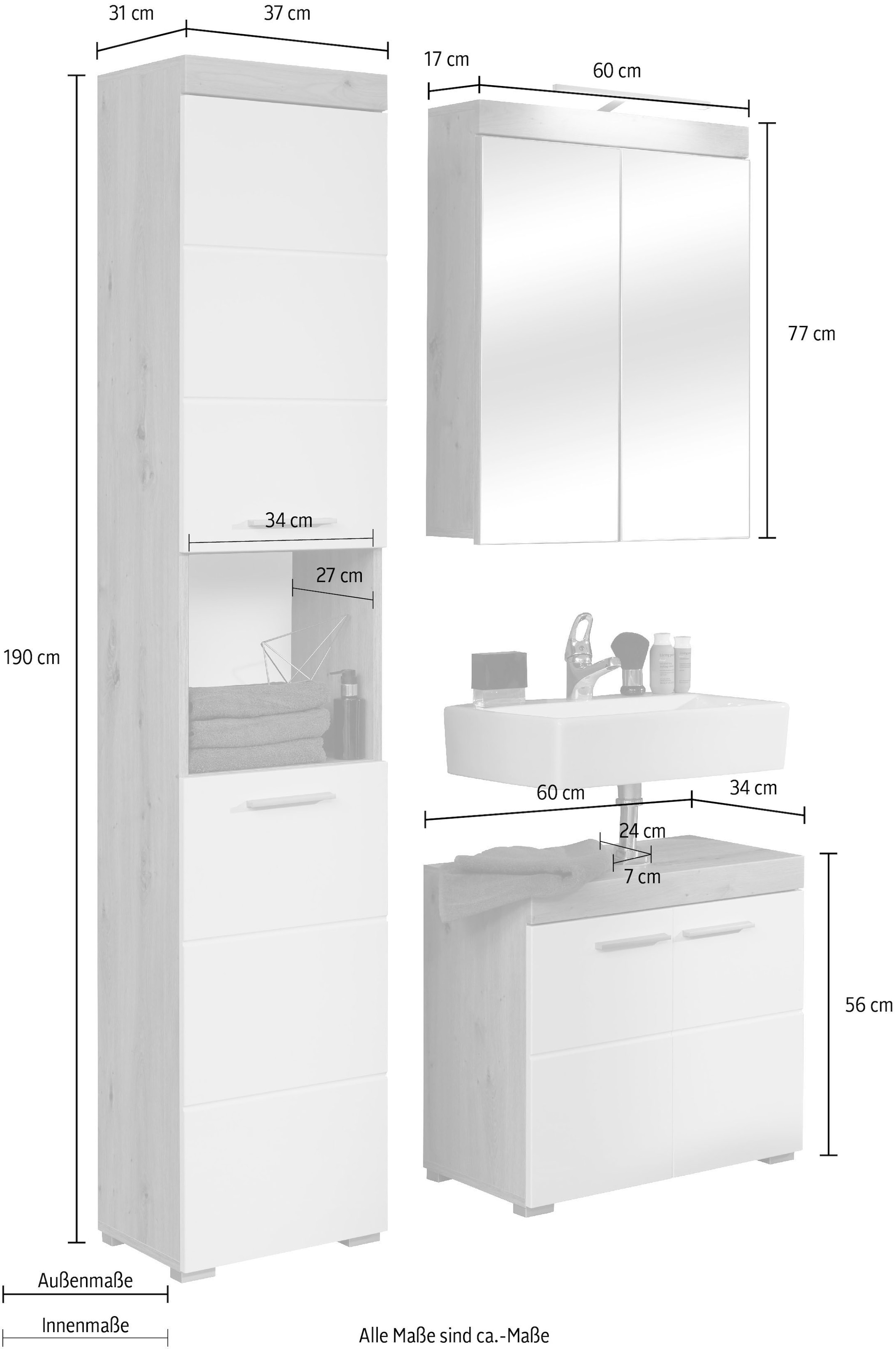 welltime Ensemble de meubles de salle de bain »Avena« Ensemble, 3 cuis tlg.