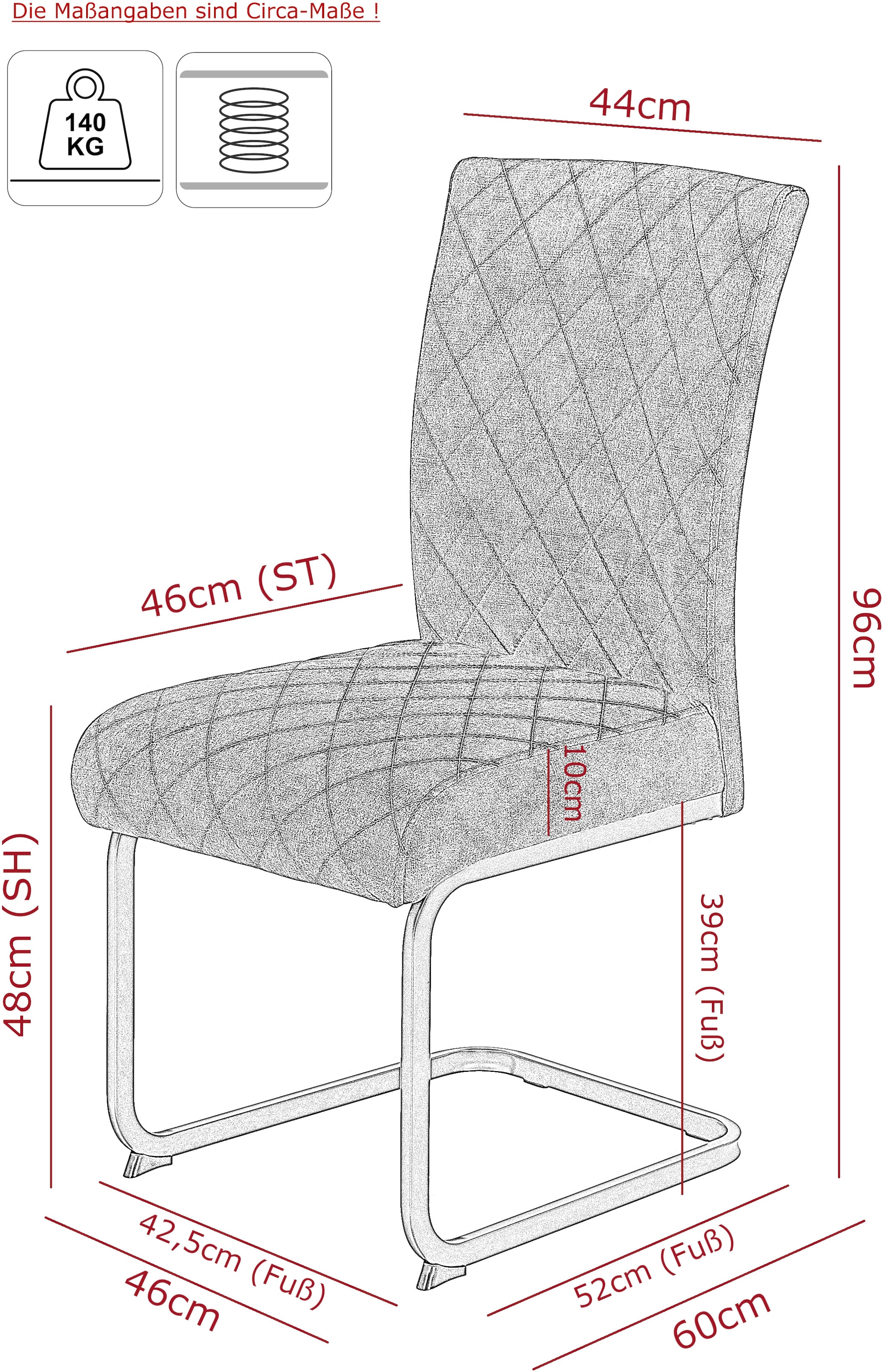 GOODproduct Freischwinger »LINA« (Set) 2 Stk.Komfortsitz mit Federkern