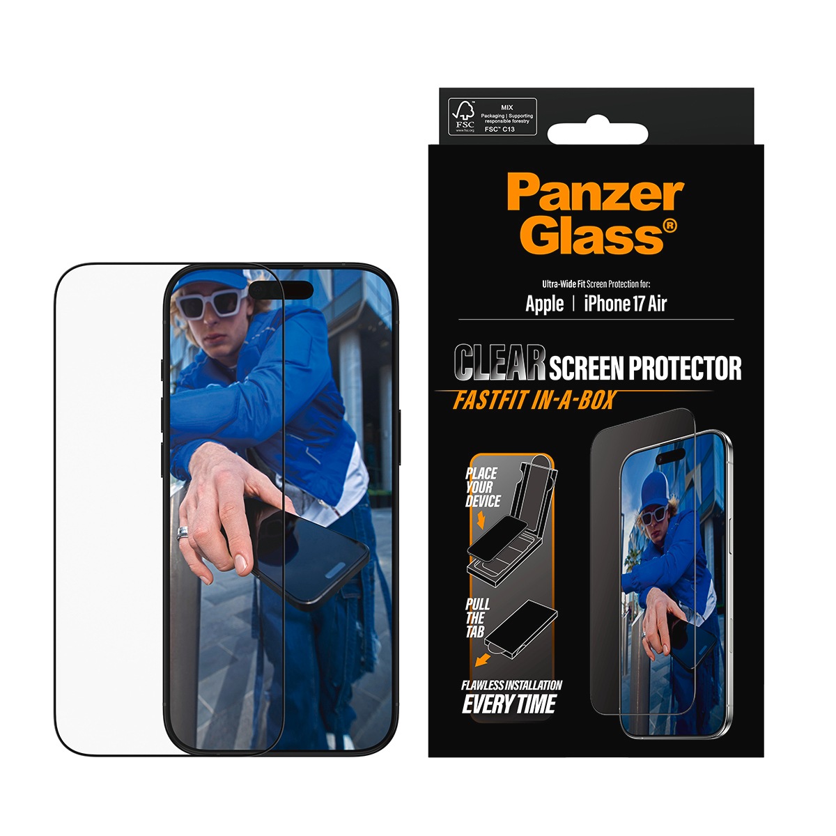 Image of CARE by PanzerGlass Displayschutzglas "Ultra-Wide Fit Screen Protector FASTFIT IN-A-BOX" für Apple iPhone Air Displayschutzfolie, Schutzfolie, Bildschirmschutz, kratz- & stossfest