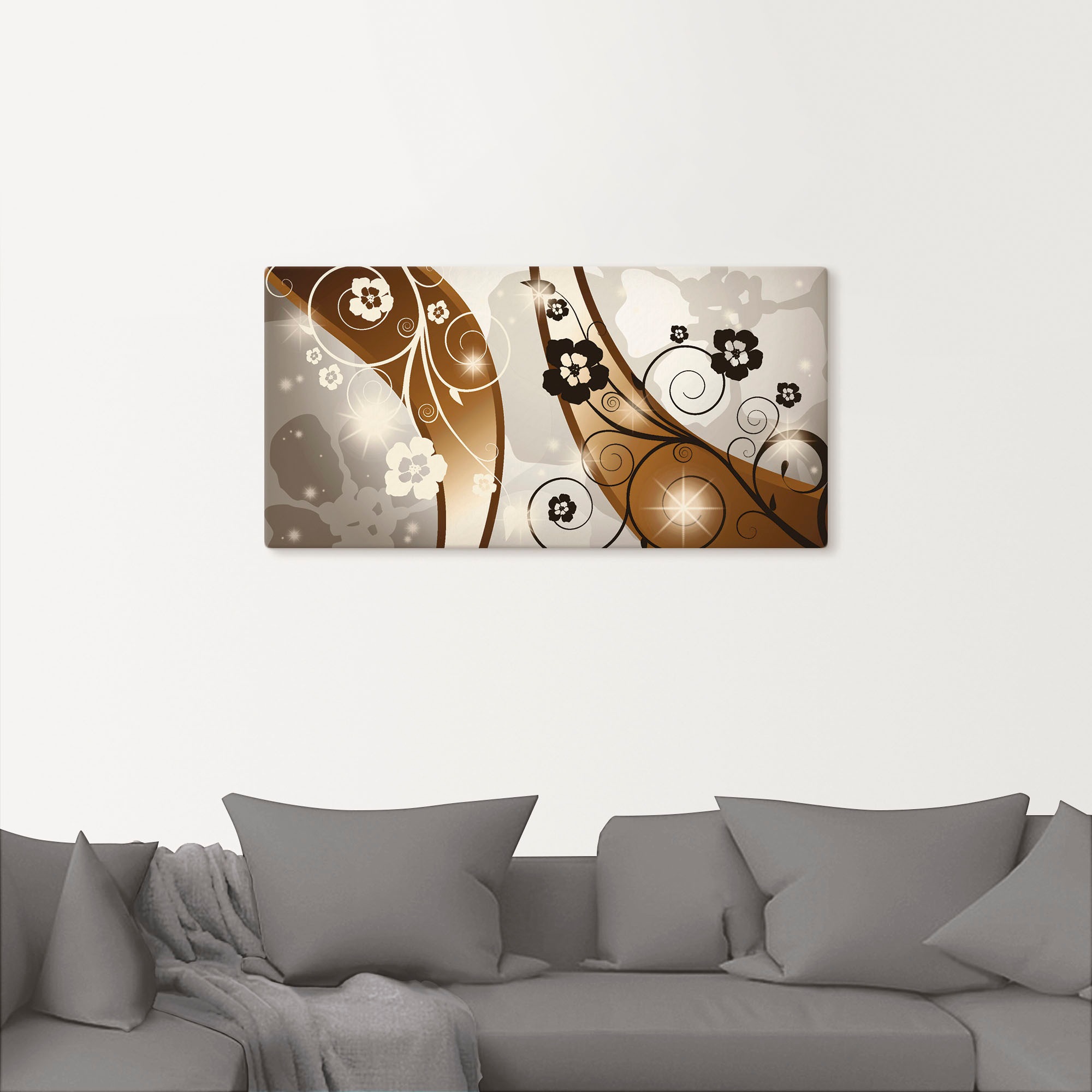 Artland Wandbild »Braune Wirbel mit Blumen«, Muster, (1 St.), als Leinwandbild, Poster in verschied. Grössen