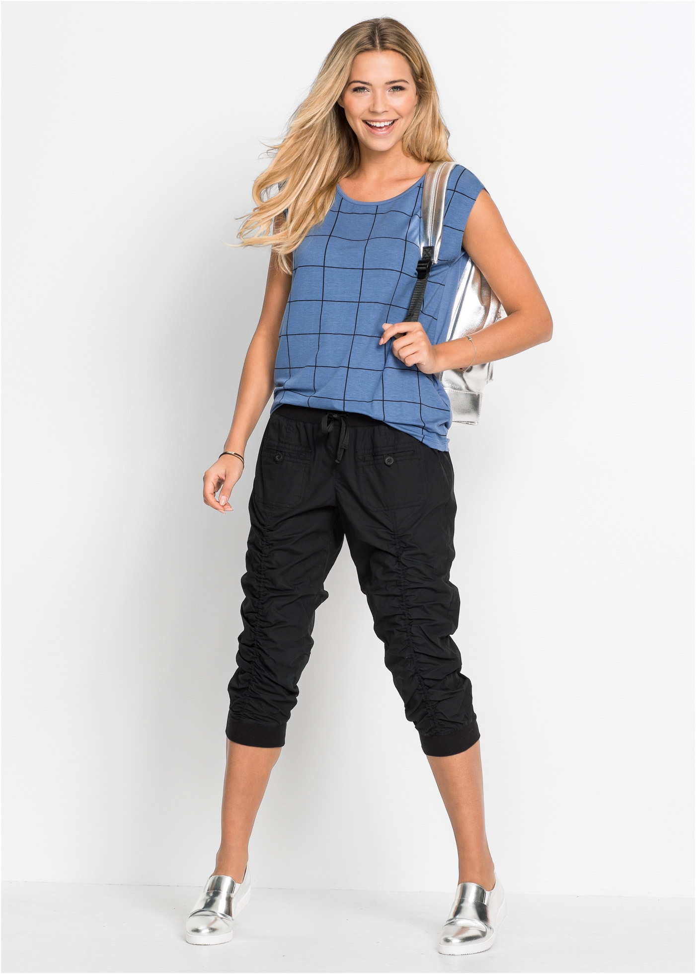 bonprix Pantalon 3/4 »3/4-Hose aus reiner Baumwolle«  aus Baumwolle, mit elastischen Rippbündchen, Regular Fit