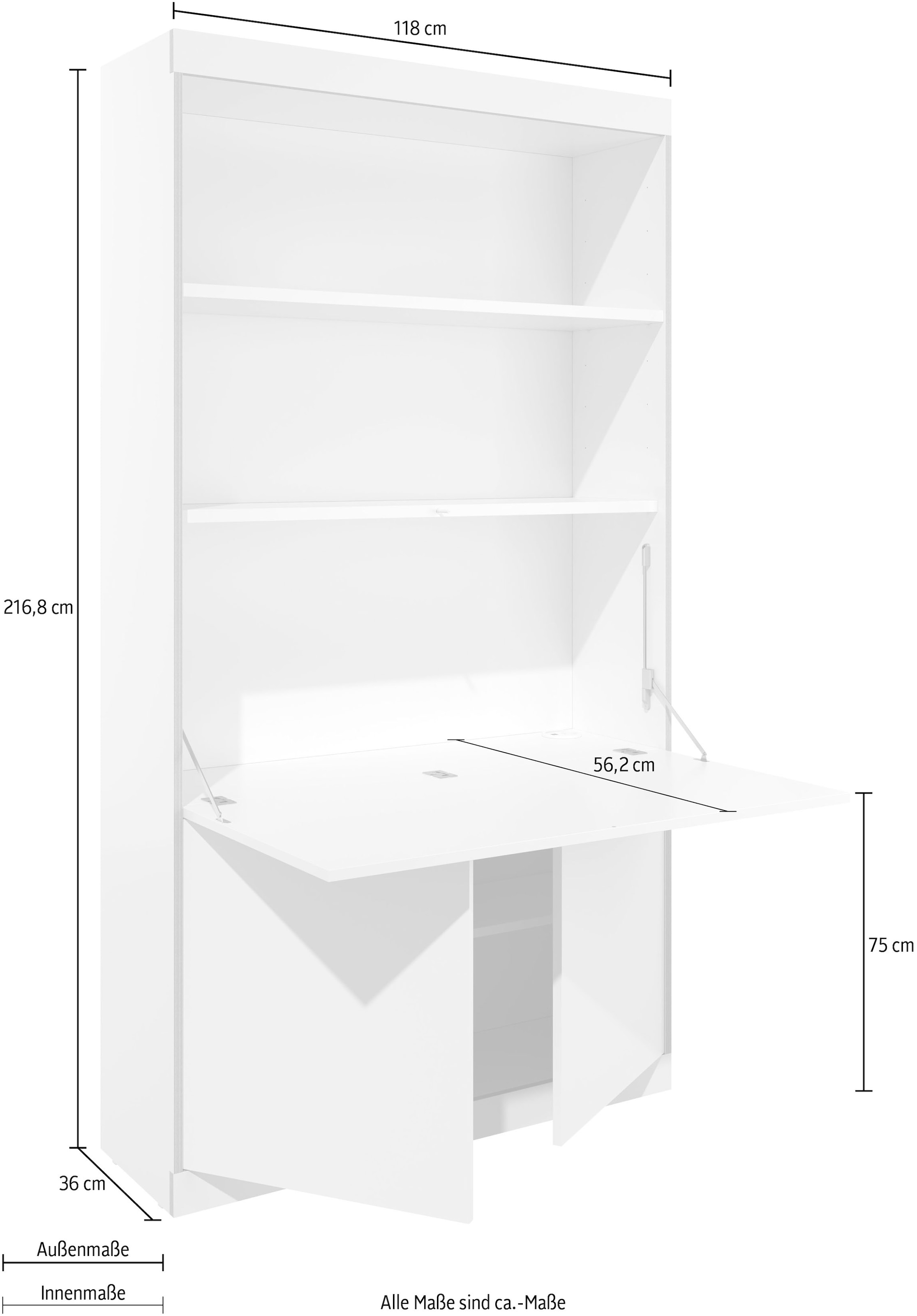 Müller SMALL LIVING Sekretär »FLAI Home-Office gross«, drei Rückwände: Melamin, magnetisch oder mit 6mm dickem Bulletin Board