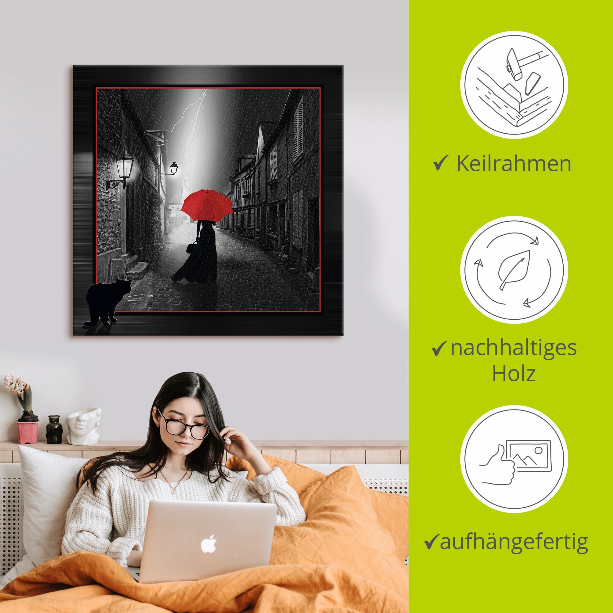 Artland Wandbild »Die Frau mit dem roten Schirm 2«, Frau, (1 St.), als Leinwandbild, Poster, Wandaufkleber in verschied. Grössen