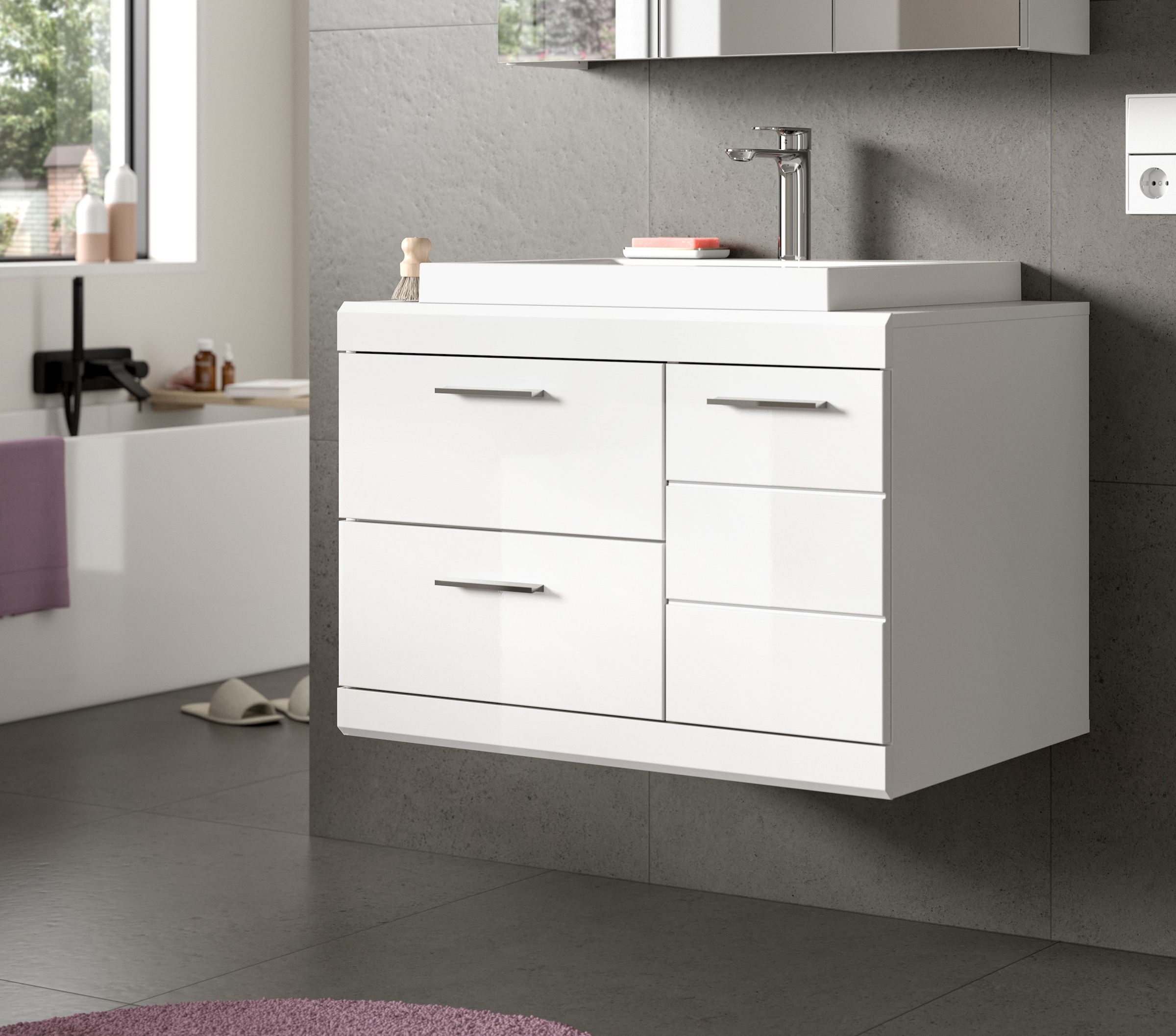 welltime Waschtisch »SIENA, hängend, inkl. Aufsatzwaschbecken, Breite 80 cm, MDF-Front« WBU, Badmöbel, Badschrank, Kommode, Unterschrank, Bad, Hängeschrank