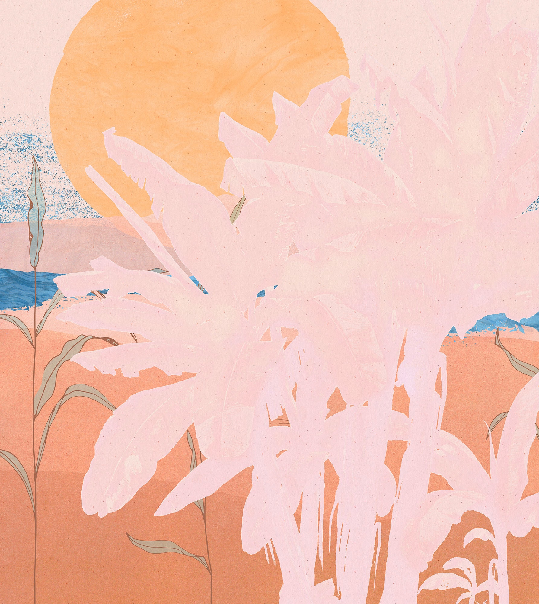Image of Komar Vliestapete "Digitaldruck Vlies - Platanos Pink - Grösse 250 x 280 cm" bedruckt glatt Wohnzimmer, Schlafzimmer