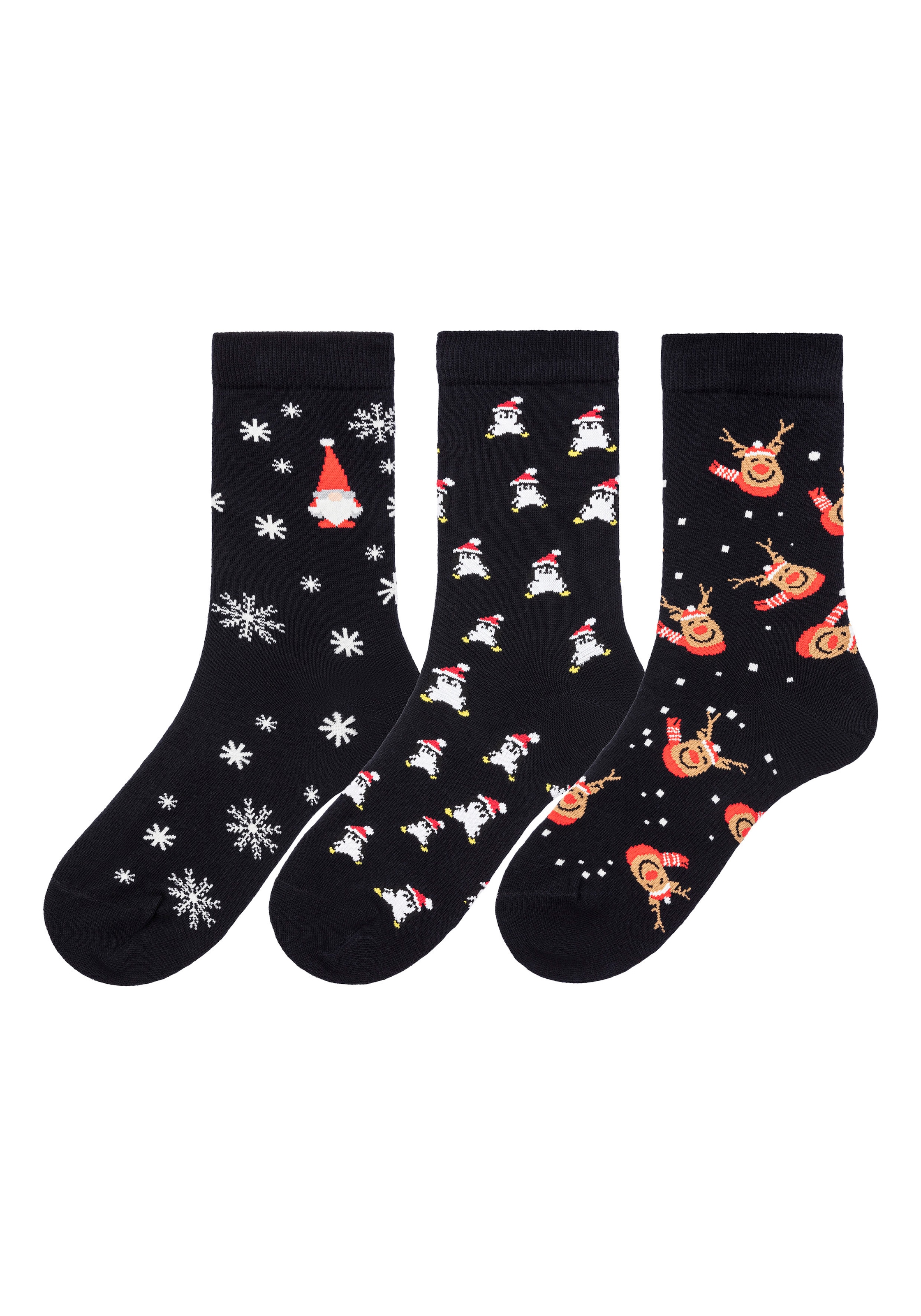 H.I.S Chaussettes basiques Paquet, 3 cuis tlg. Noël, avec motifs de Noël