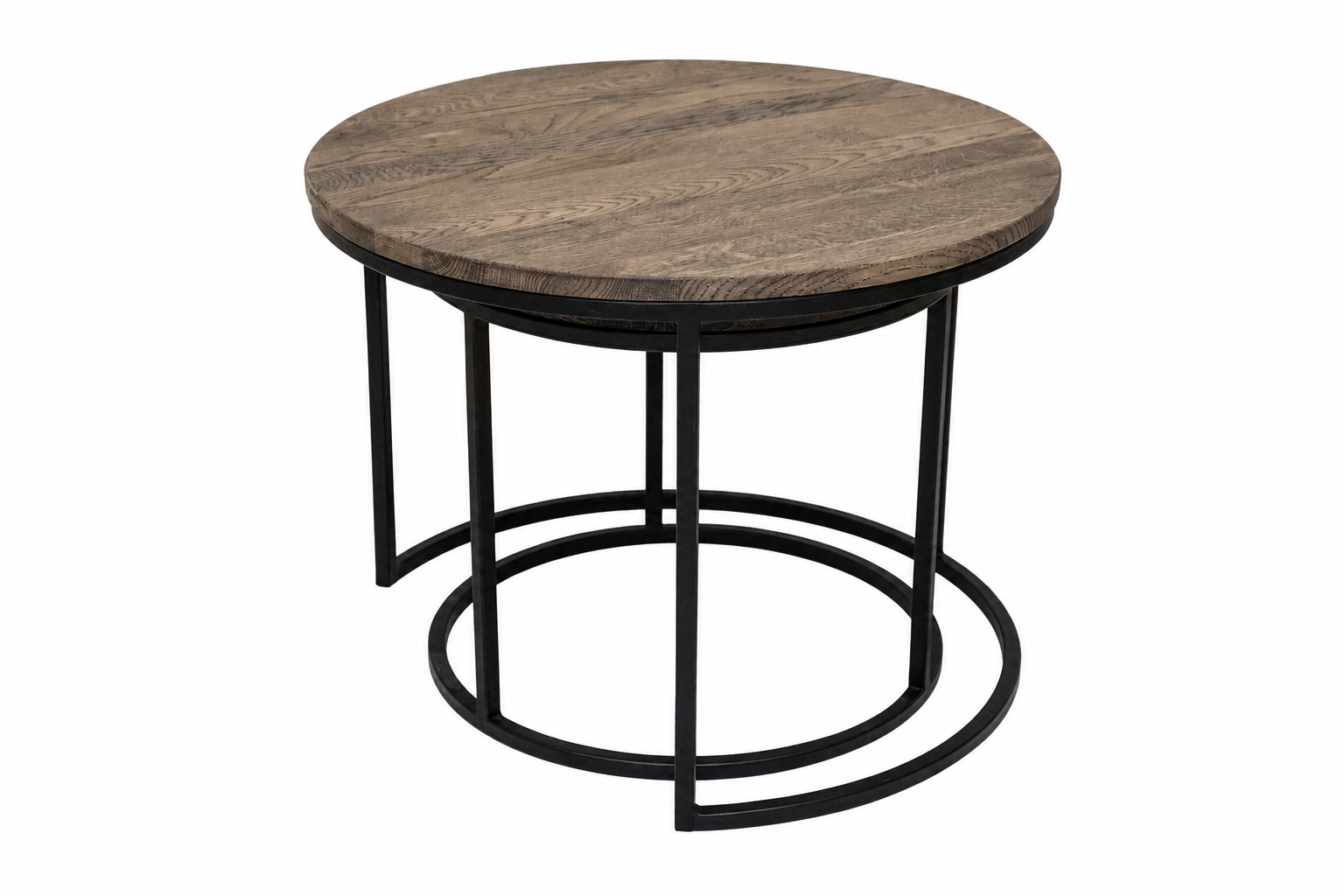GOODproduct Couchtisch »Kiruna, Wohnzimmertisch, Sofatisch, Beistelltisch, Kaffeetisch, rund« Packung,  Wildeiche geölt Natur/Smoke, rund (Ø 60 cm), Metallgestell