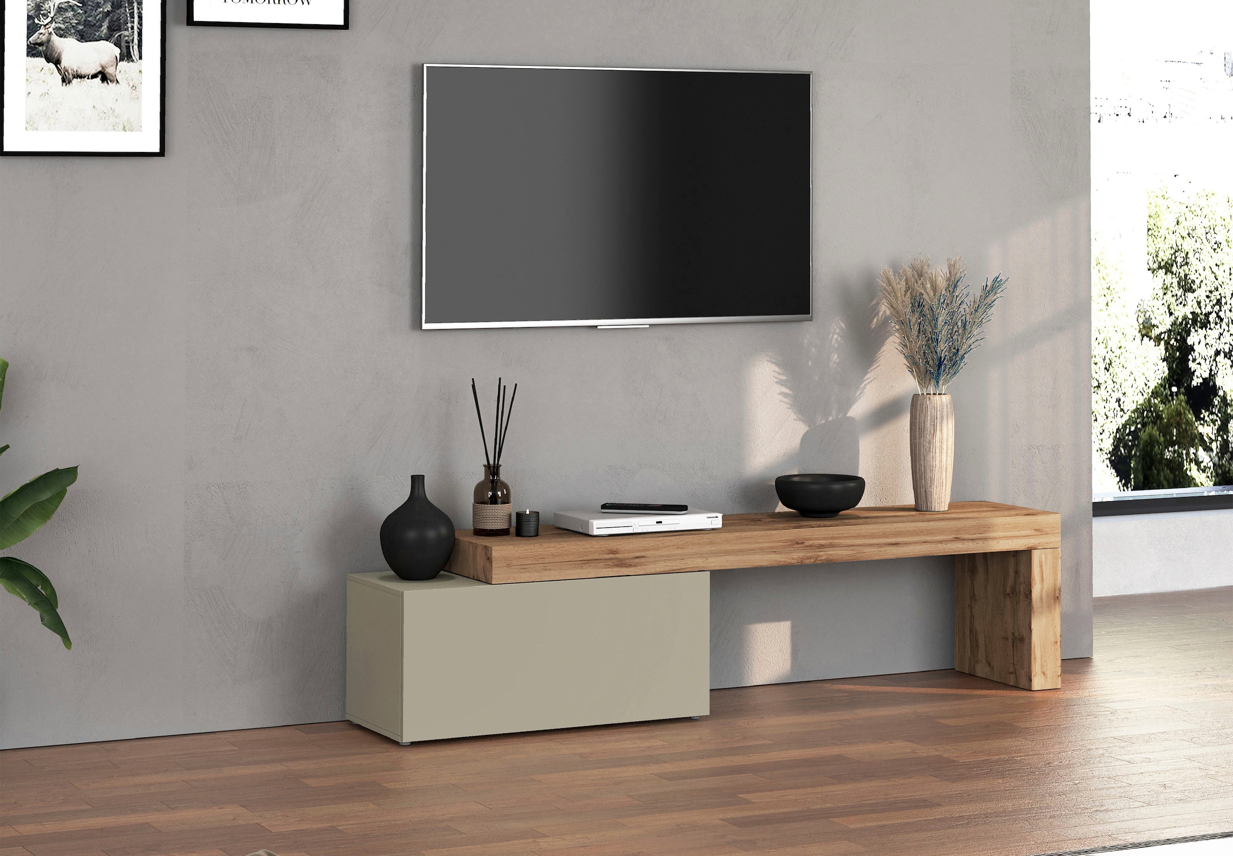 GOODproduct Table basse »Chronos TV-Board, TV-Schrank« Breite verstellbar von 180 bis 260 cm, 1 cuis tlg. Breite 220 cm TV-Board,Lowboard,1 Klappe und ein L-Förmiger Aufsatz