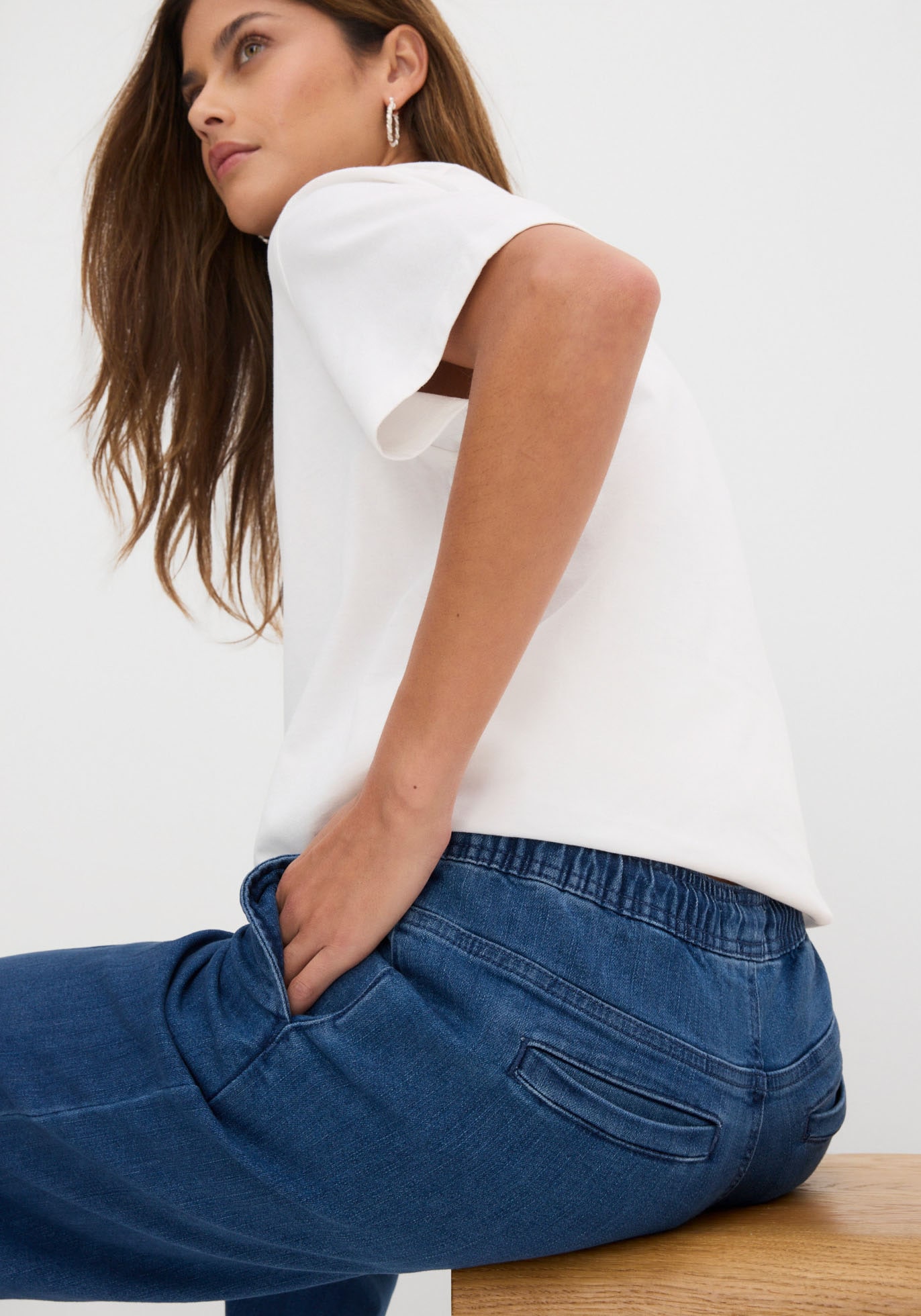 bonprix »Wide Leg Jeans Mid Waist, Stretch« Loose Fit Passform, mit elastischem Bund und Tunnelzug