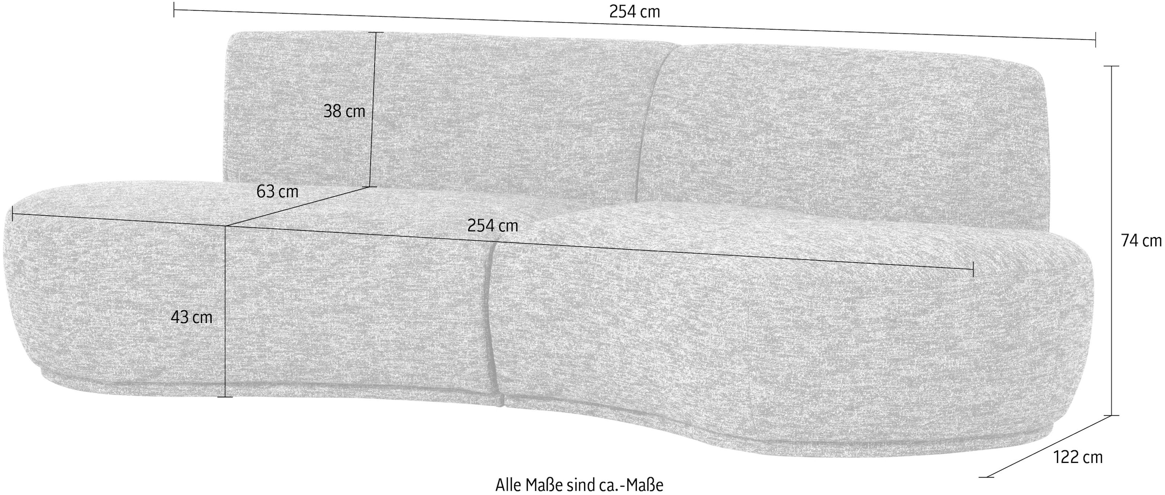 WOOOD 4 places »Batavier 4-Sitzer Melange-Webstoff halbrunde Form B254 x T122x H74 cm« Capacité de charge 320 kg, excellente résistance à l'usure, avec coussin décoratif