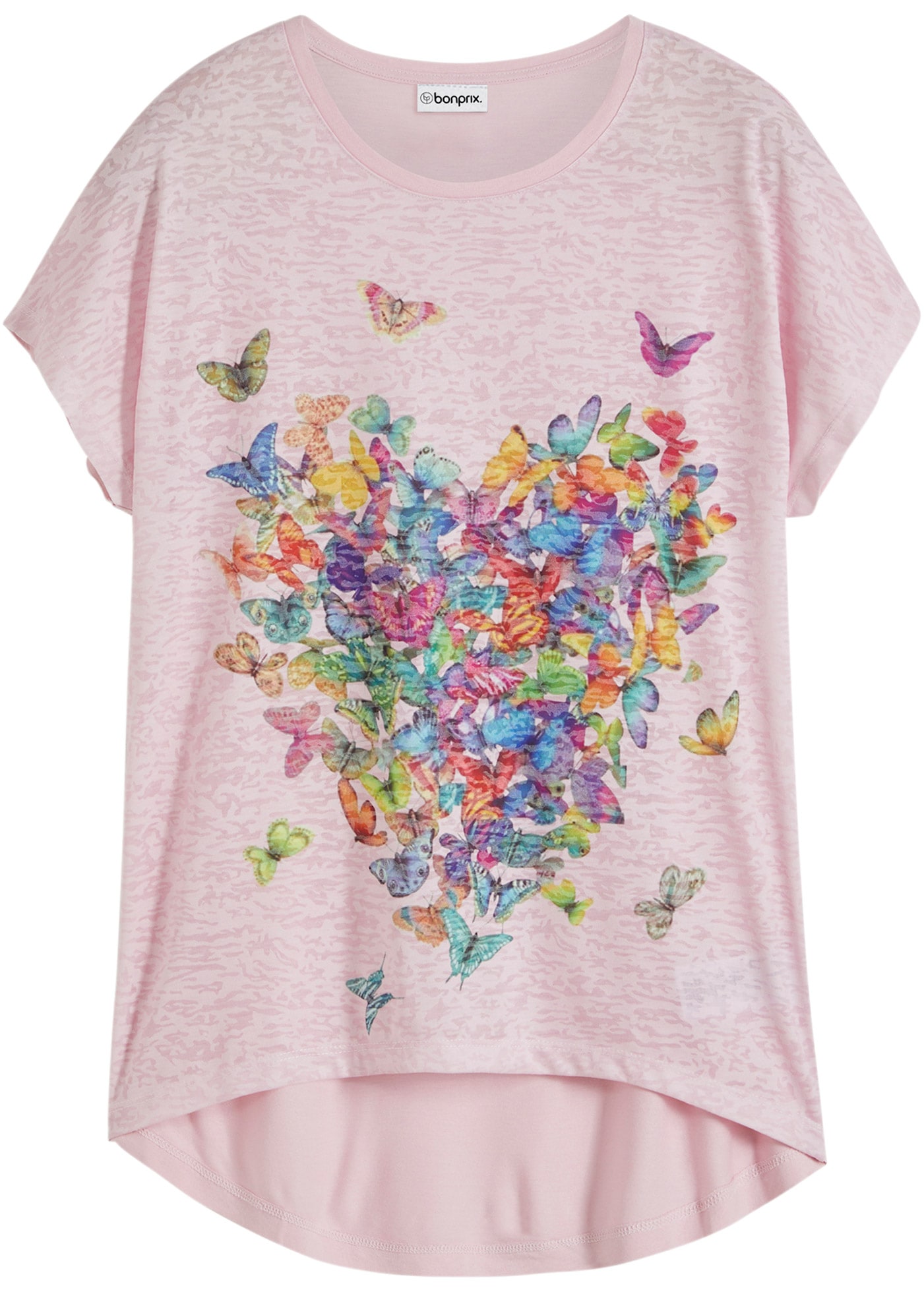 bonprix T-shirt 1 toller Materialmix, überschnittene Schultern, hinten länger