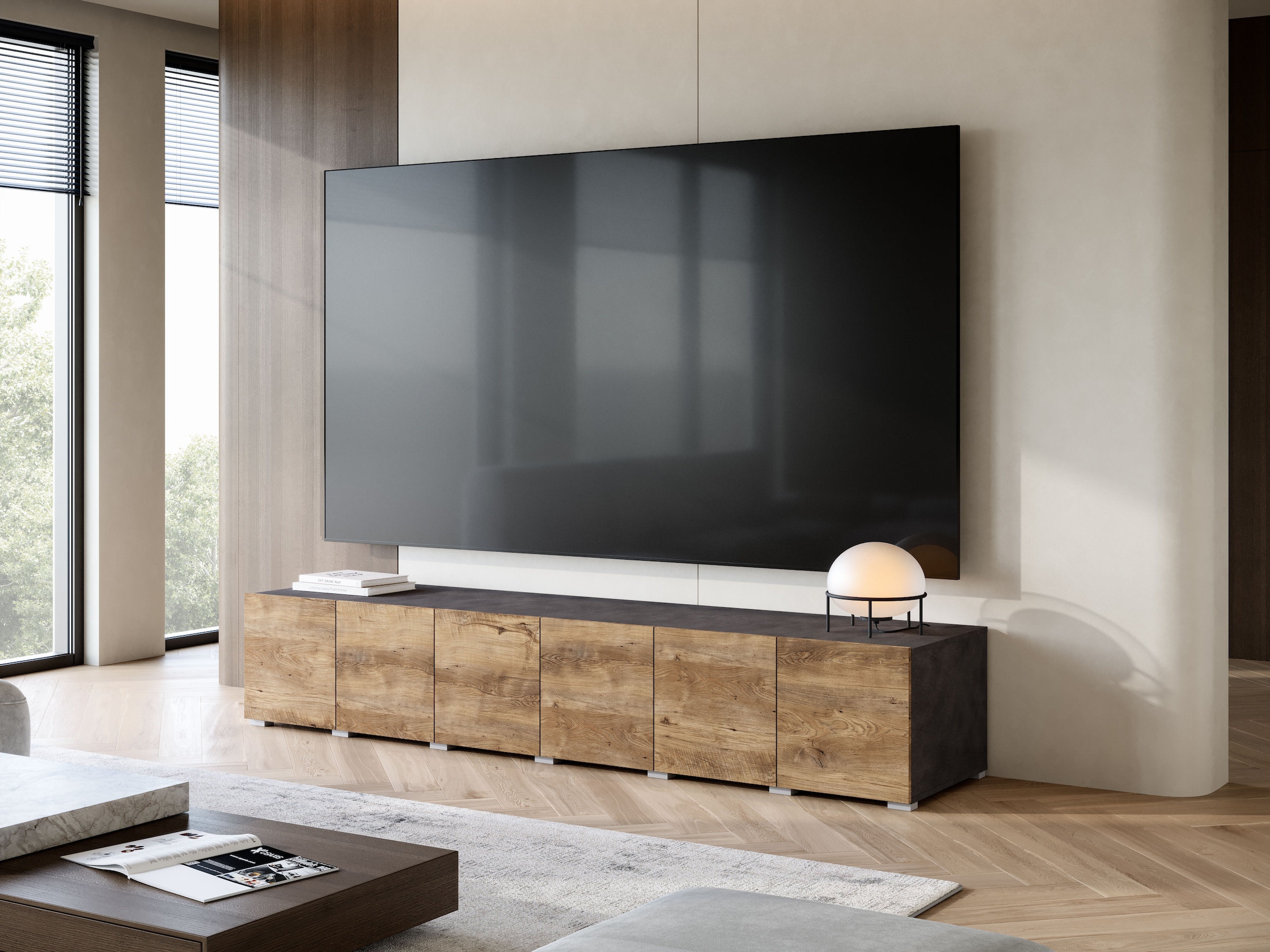GOODproduct Table basse »Denver Erlebe die Weltmeisterschaft im XXL-Format« 1 cuis tlg. Elegantes TV-Möbel 220 cm, speziell für bis zu 98-Zoll Fernseher
