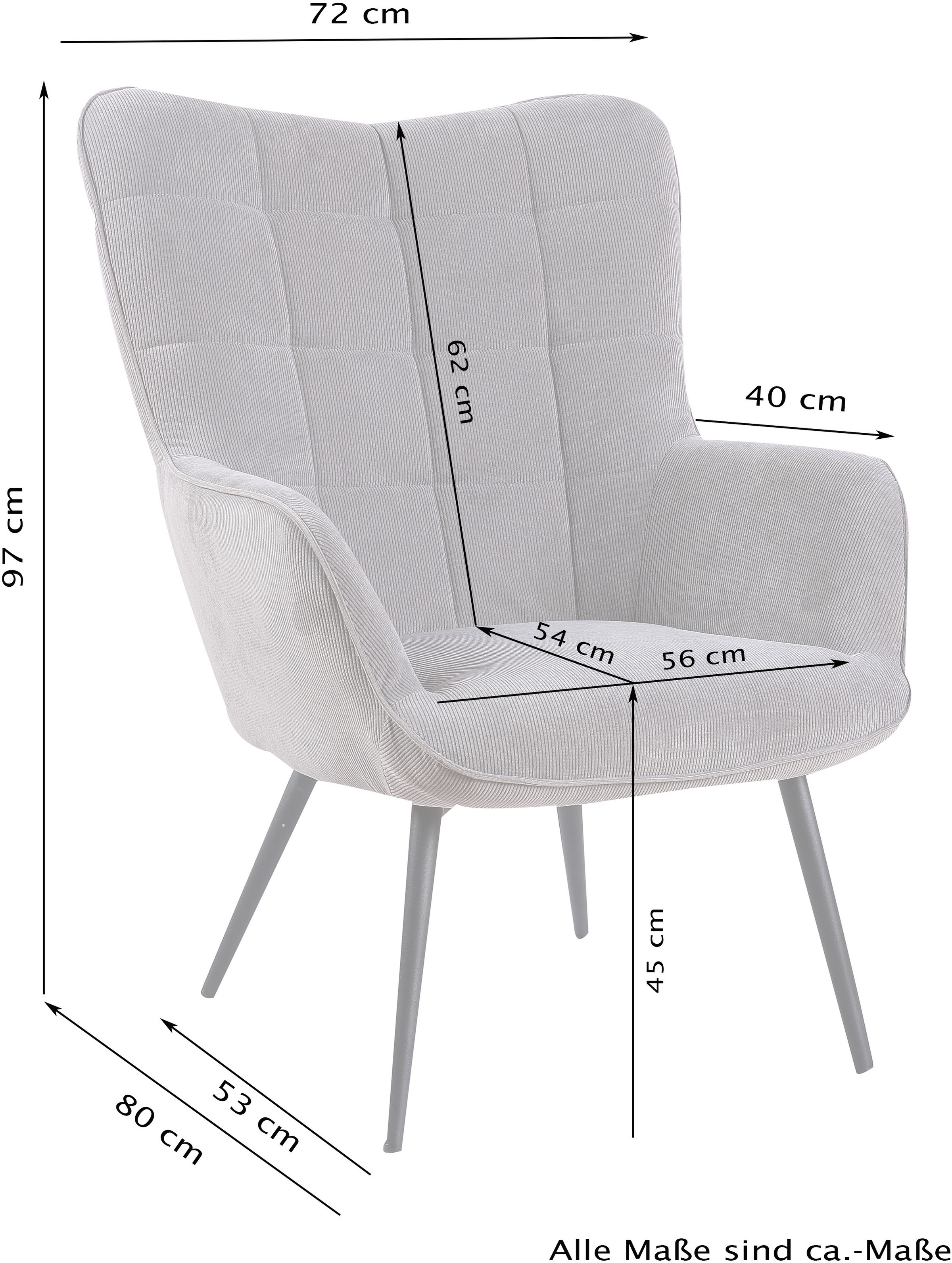 byLIVING Sessel »UTA« Bezug Webstoff sandfarben, Gestell Metall Artisan Eiche, Schaumstoff