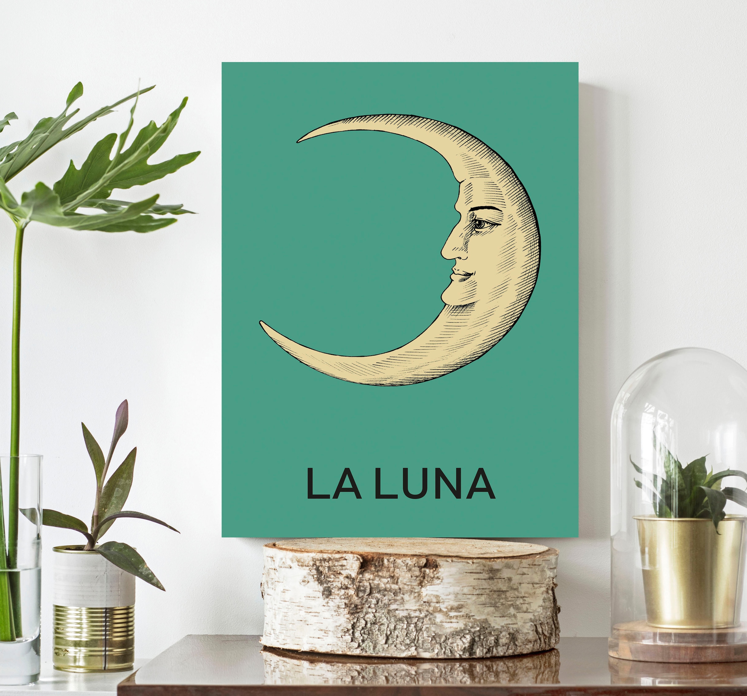 queence Leinwandbild »Der Mond« Kunst | Modern | Schriftzug Premium-Leinwandstoff, Handarbeit aus Deutschland