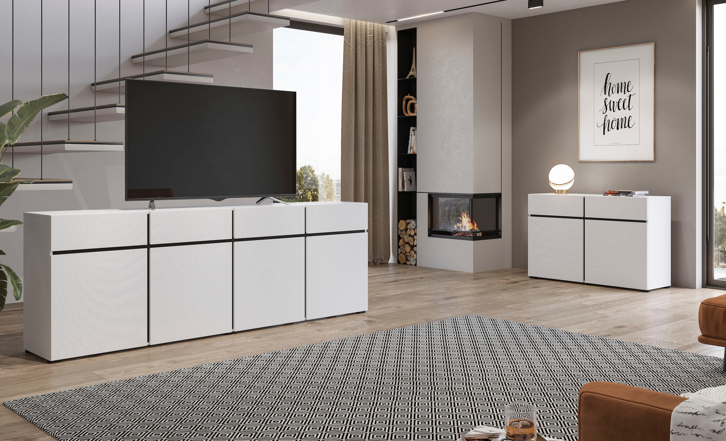 INOSIGN Sideboard »Cross,Breite 119,5 cm, moderne grifflose Kommode,2 Türen/2 Schubkästen«, Schubladenschrank,Anrichte mit viel Stauraum, Einlegeböden verstellbar