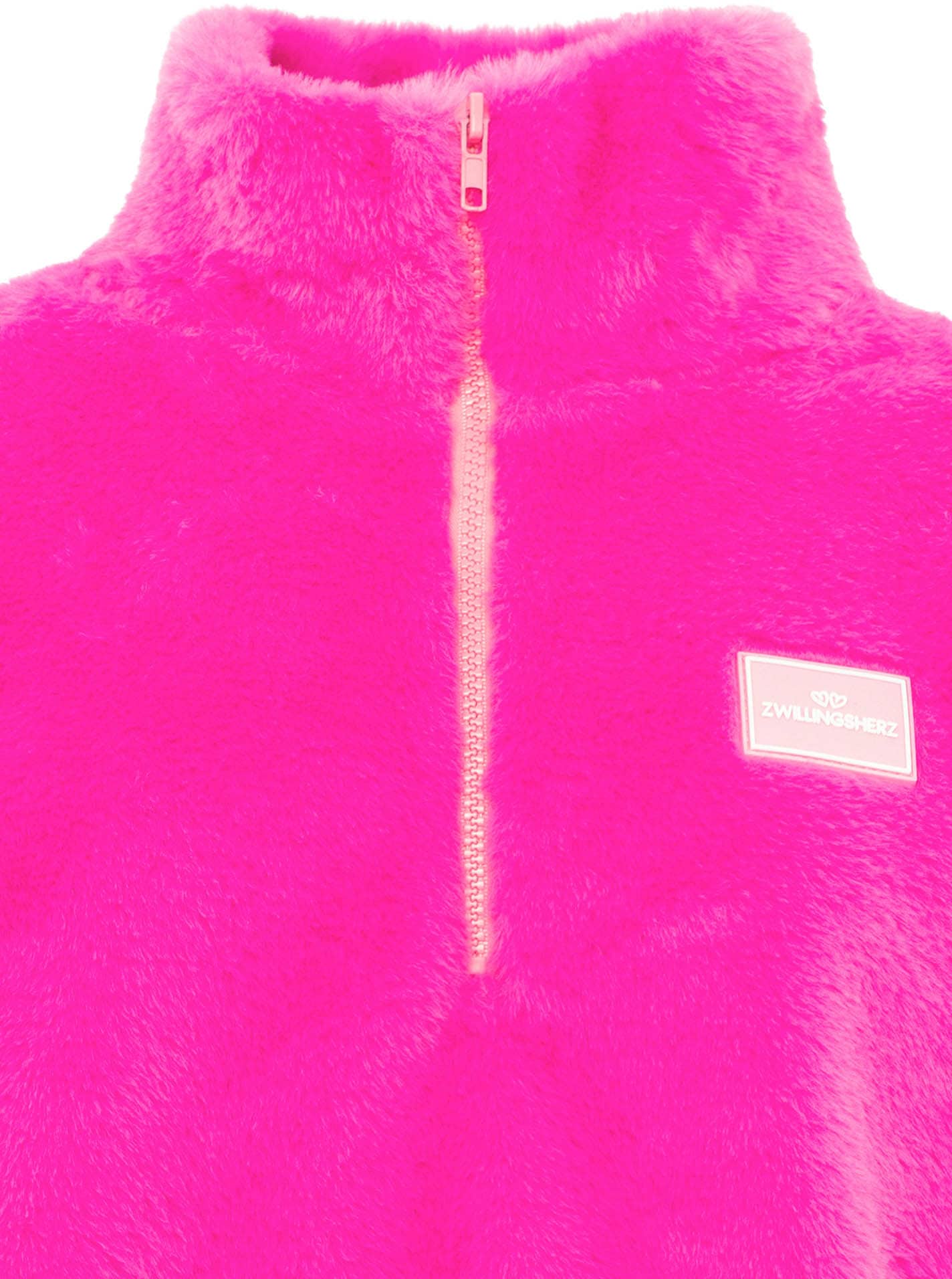 Zwillingsherz Troyer »"ZH"« Fake Fur Optik, Stehkragen mit pinkem Reissverschluss und Patch