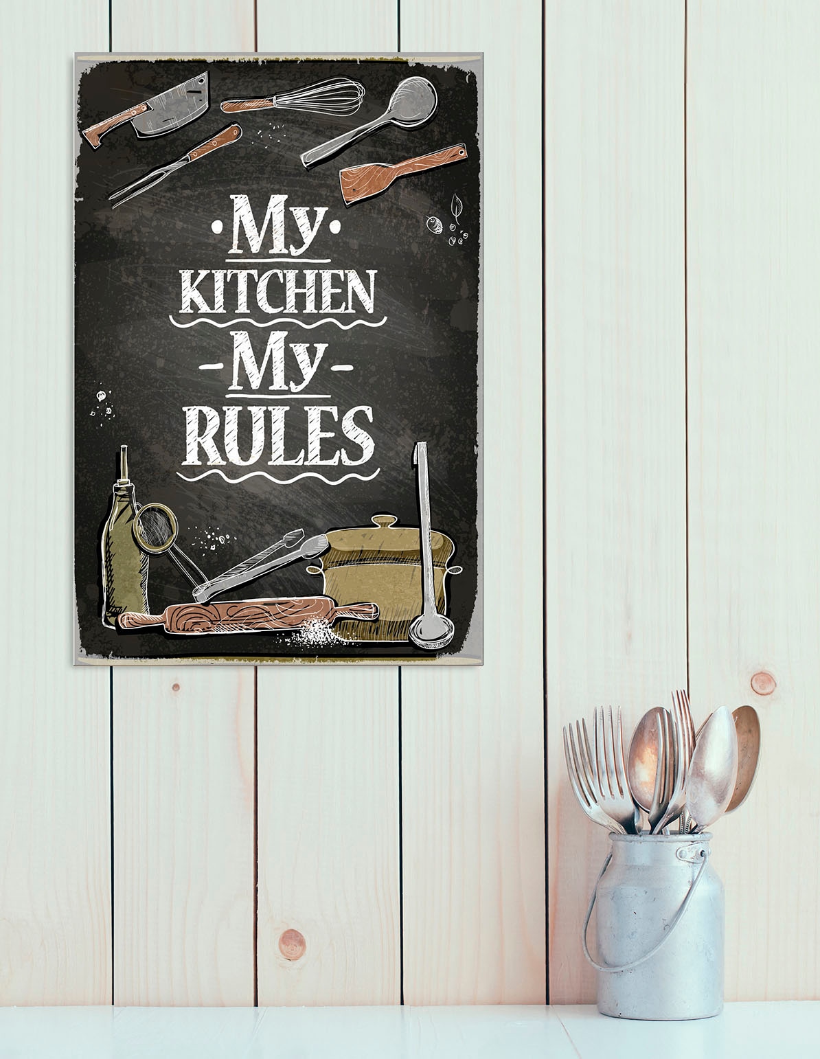 Image of queence Metallbild "My Kitchen" Getränke Schriftzug Schriftzüge 1 Stk. tlg. Stahlschilder