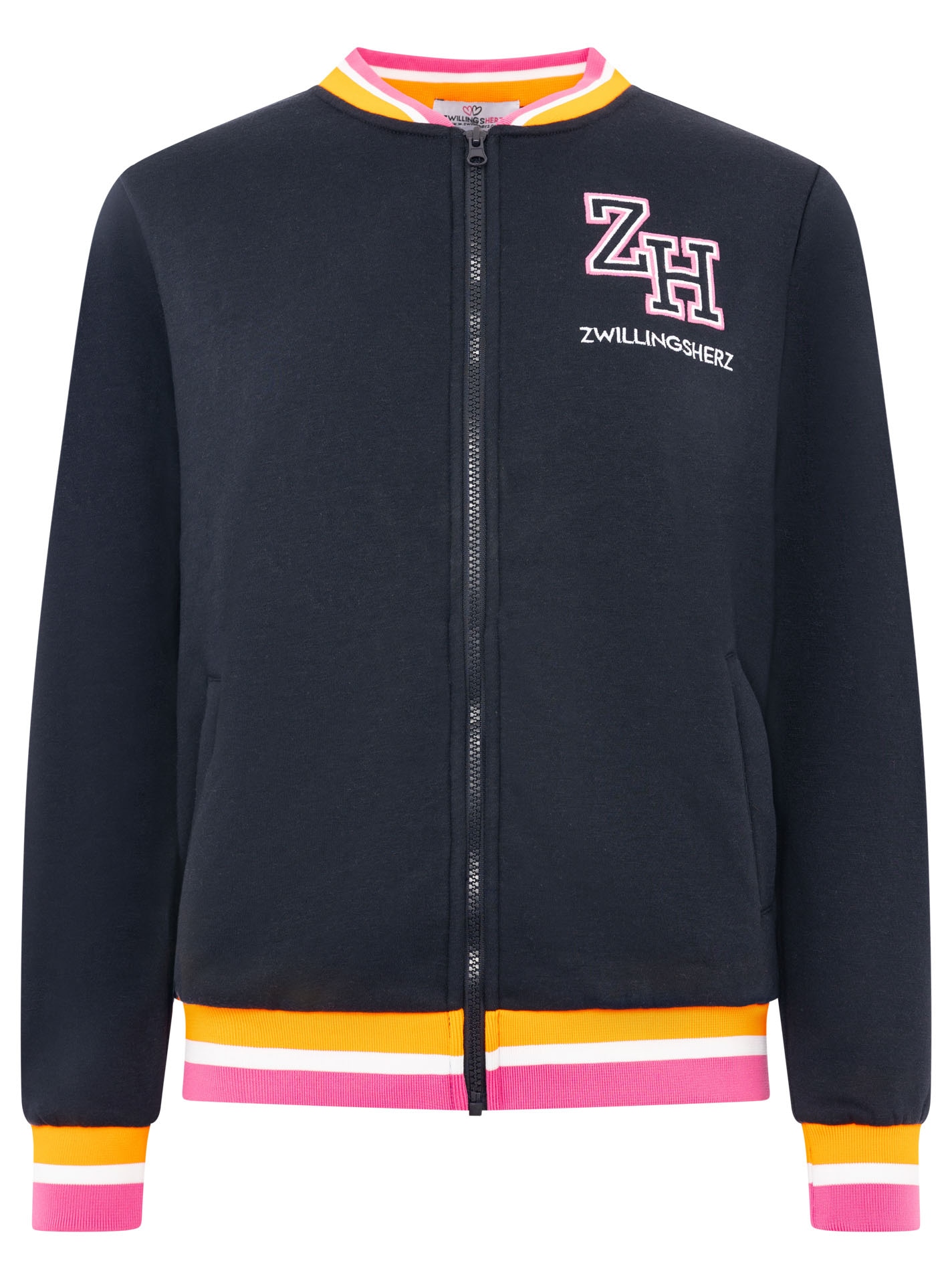 Zwillingsherz Veste sweat »"Zwillingsherz"« fermeture éclair intégrale, logo sur l'épaule, poignets rayés