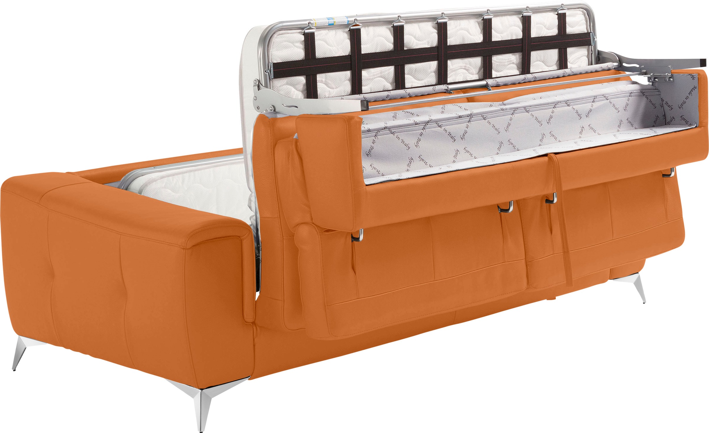 Egoitaliano Schlafsofa »Francine Designsofa, Loungesofa mit Dauerschlaffunktion, Breite 233 cm«, mit Bettfunktion, Leder BULL, orange, Fussfarbe chrom