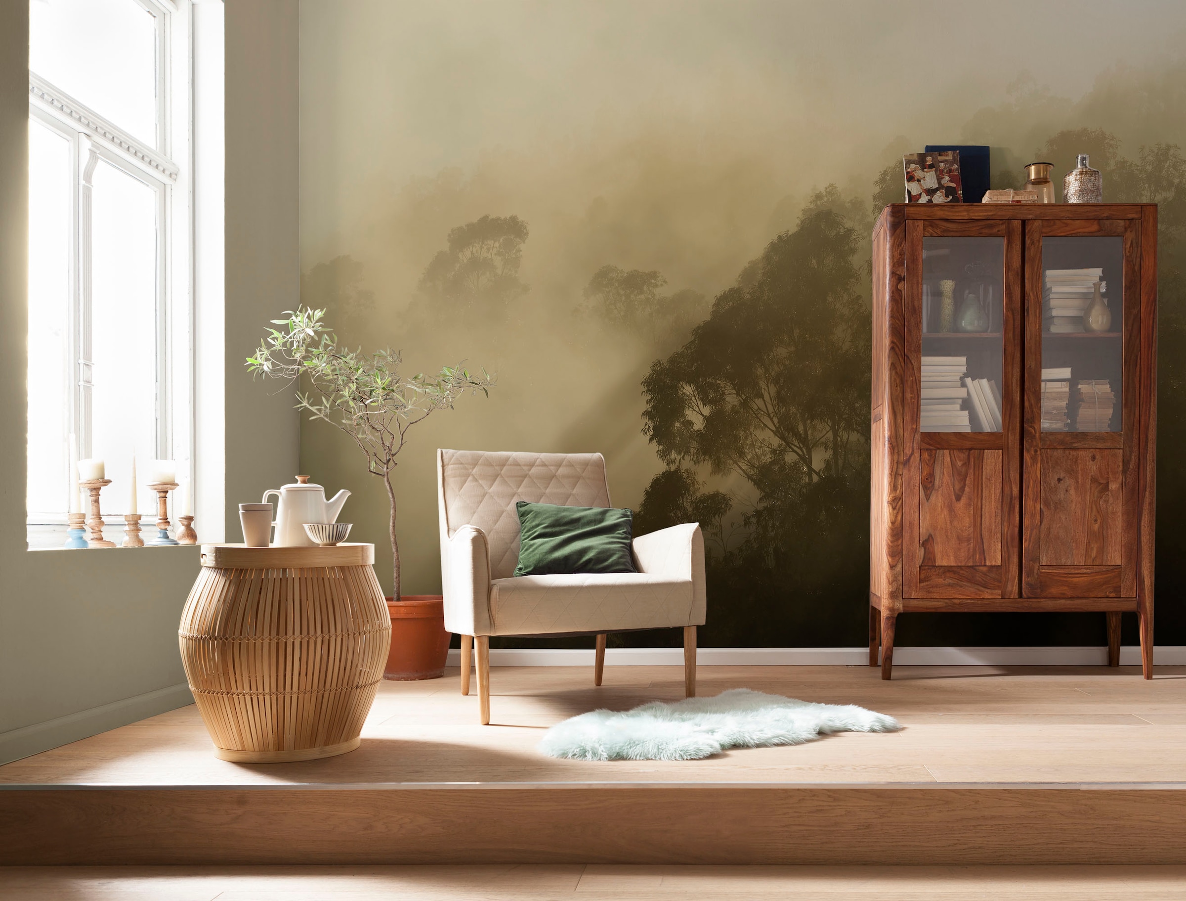 Image of Komar Fototapete "Digitaldruck Vlies - Foggy Sunshine - Grösse 400 x 250 cm" bedruckt glatt Wohnzimmer, Schlafzimmer