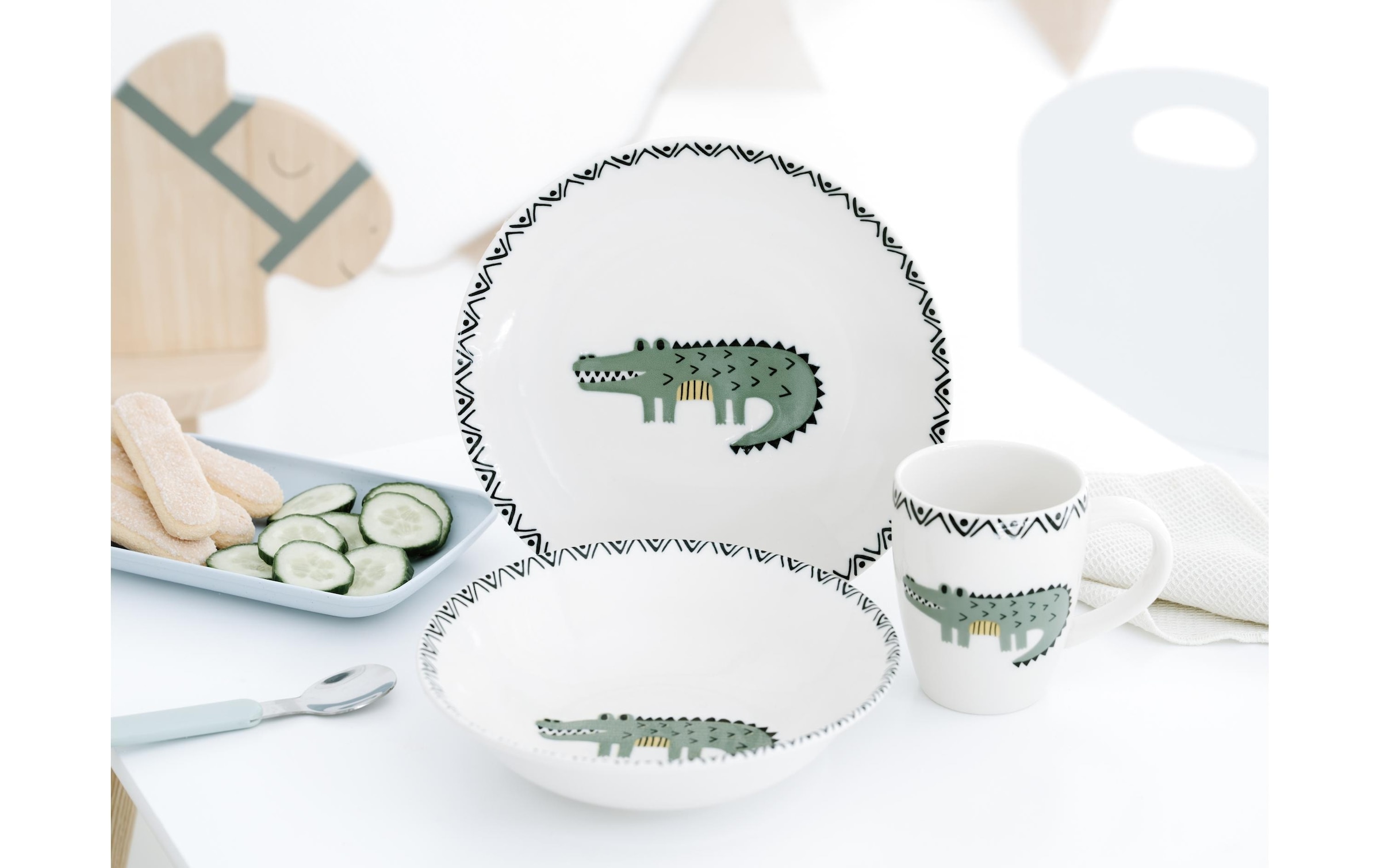 CreaTable Set de vaisselle pour enfants »Safari Set Steinzeug Tiere«